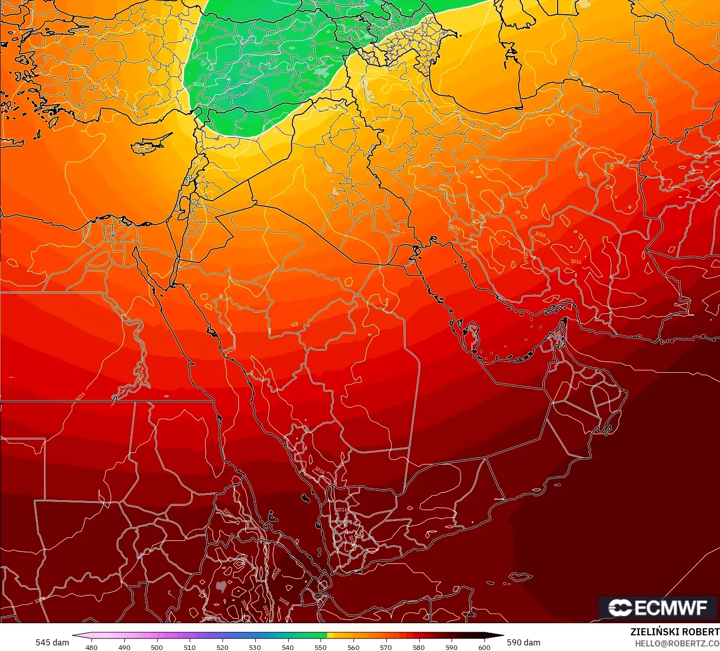 ECMWF IFS 0.25° model - Middle East, Geopotential height at 500hPa