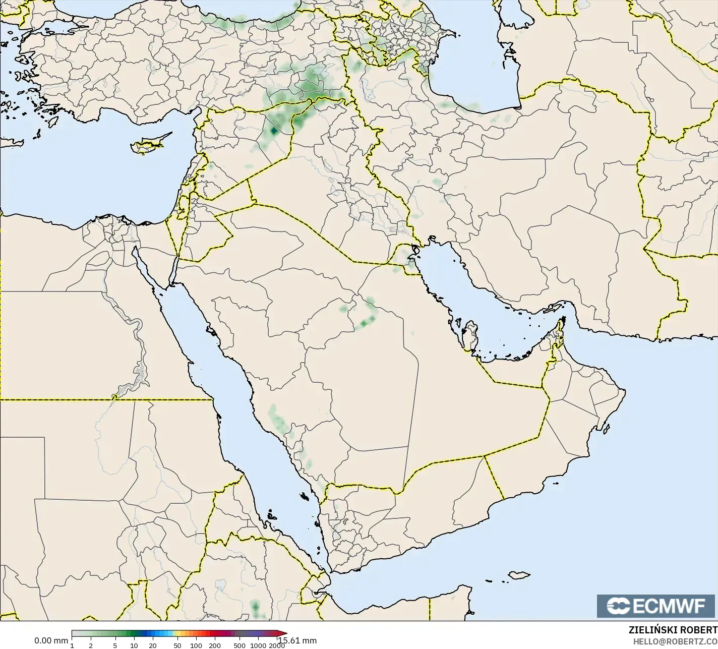 ECMWF IFS 0.25° model - Middle East, Precipitation Accumulation