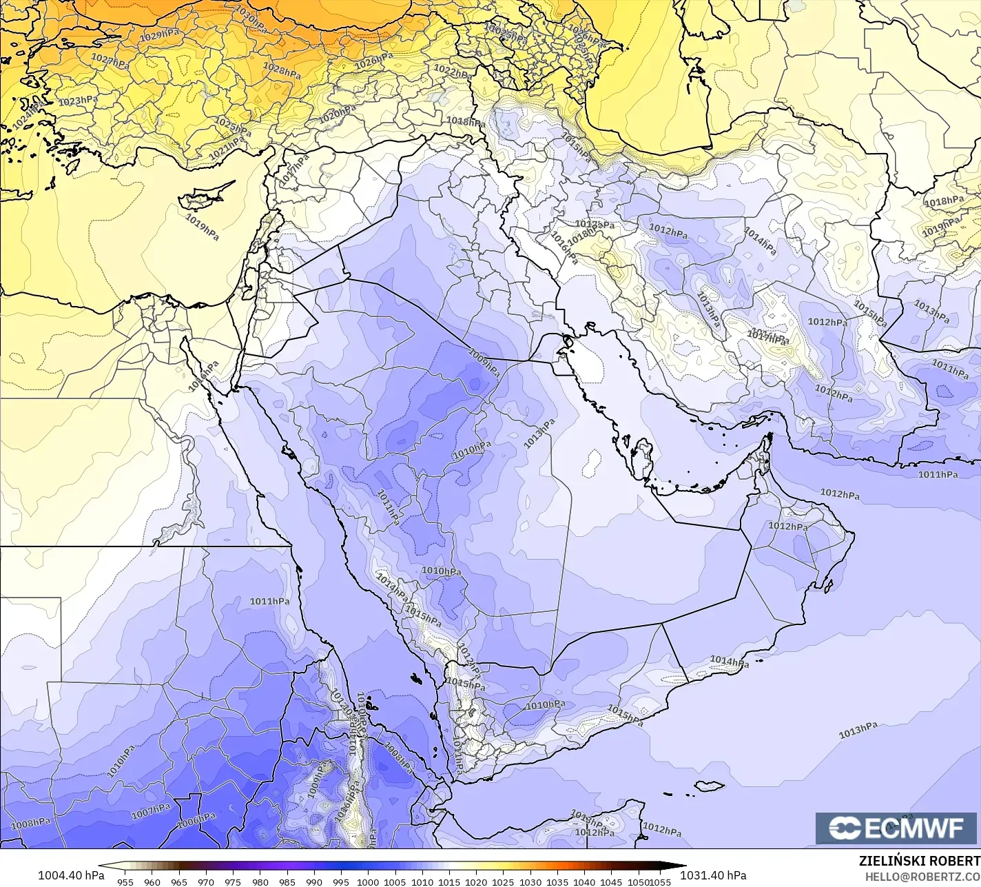 ECMWF IFS 0.25° model - Middle East, Pressure