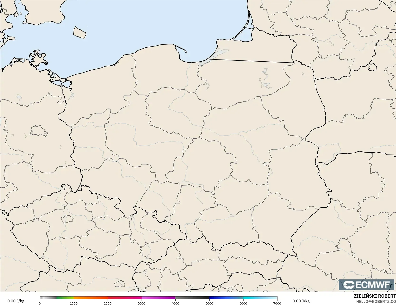 ECMWF IFS 0.25° model - Poland, CAPE