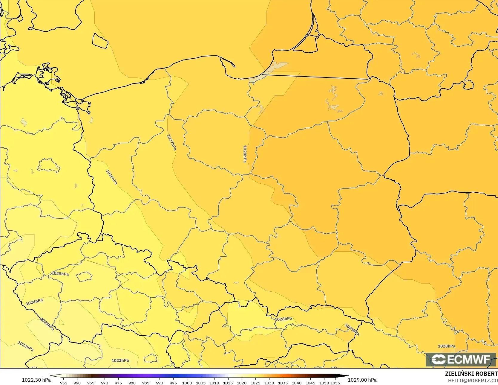 ECMWF IFS 0.25° model - Poland, Pressure