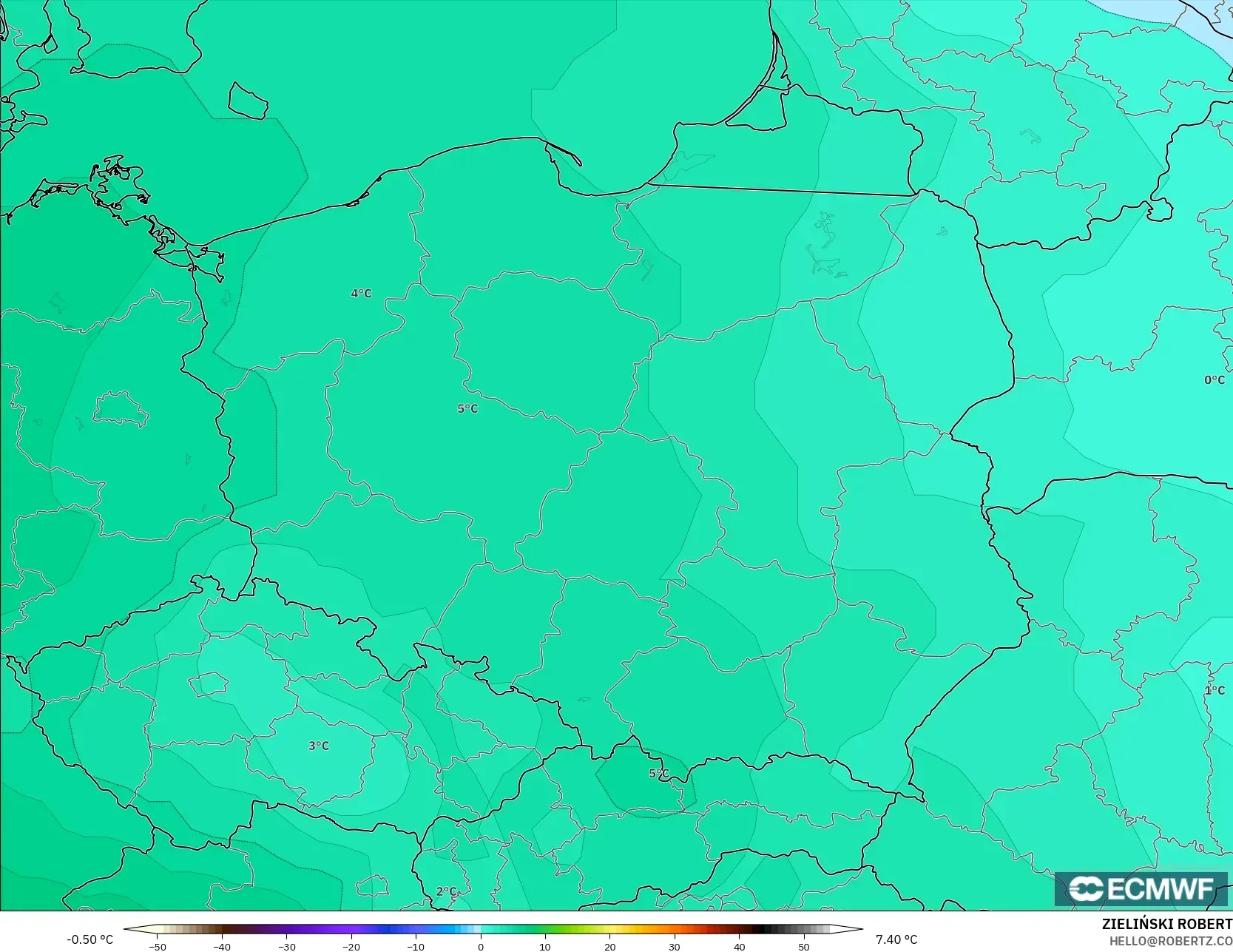 ECMWF IFS 0.25° model - Poland, Temperature at 850hPa