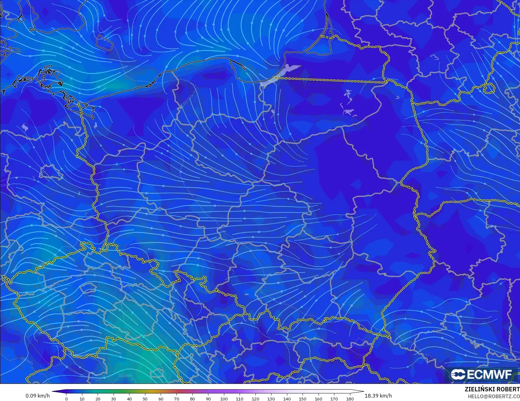ECMWF IFS 0.25° model - Poland, Wind at 10m
