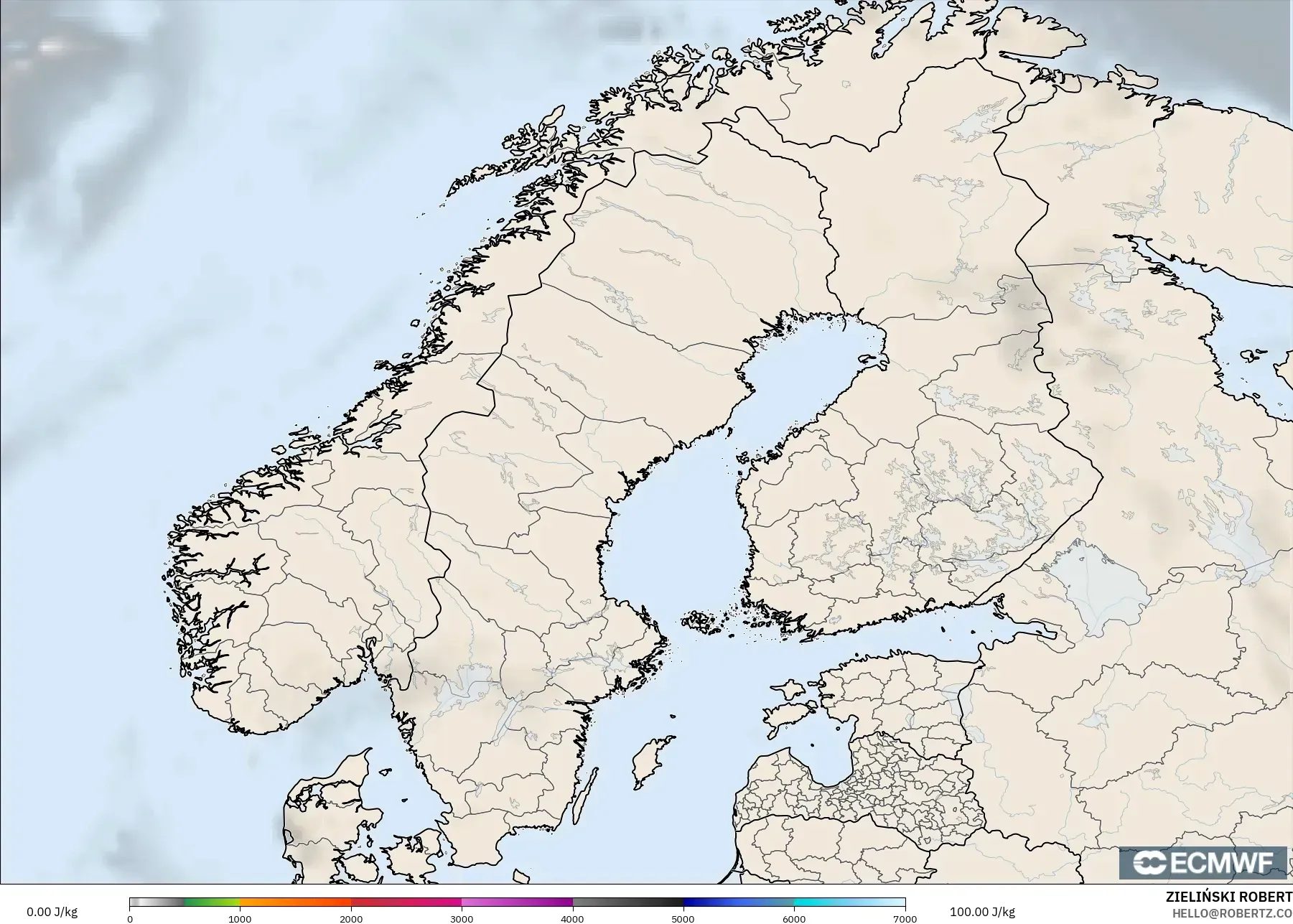 ECMWF IFS 0.25° model - Scandinavia, CAPE