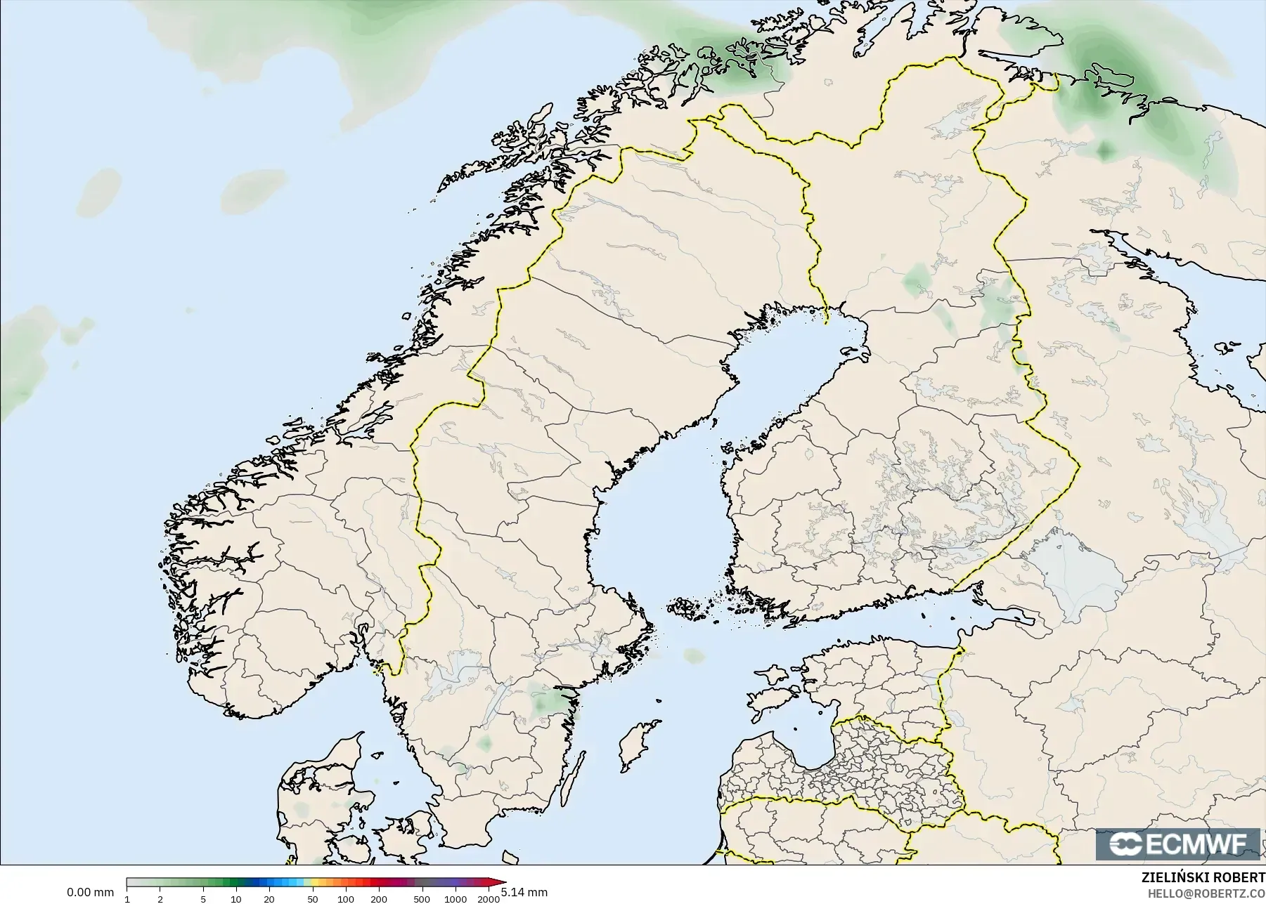 ECMWF IFS 0.25° model - Scandinavia, Precipitation Accumulation