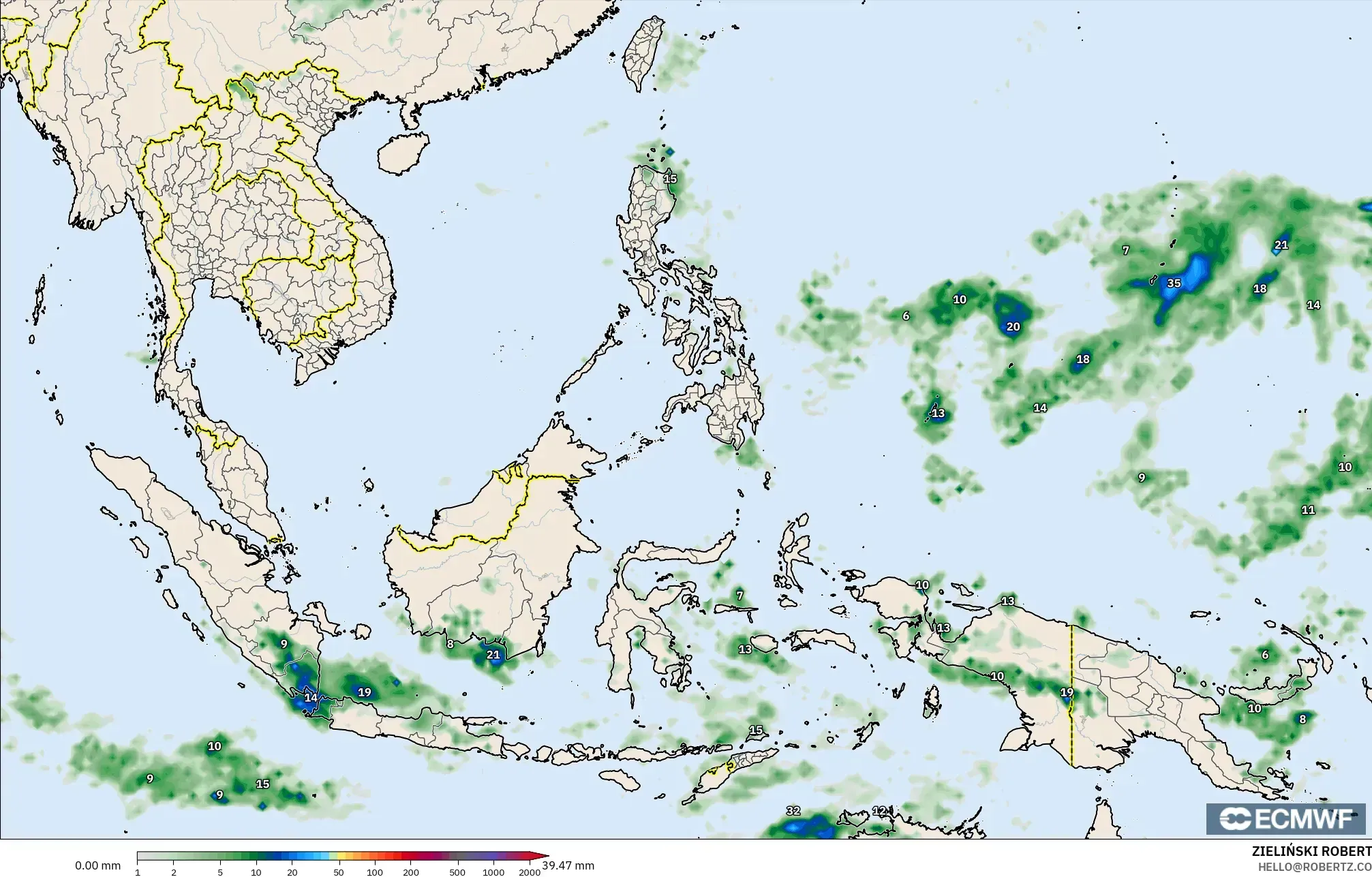 ECMWF IFS 0.25° model - South East Asia, Precipitation Accumulation