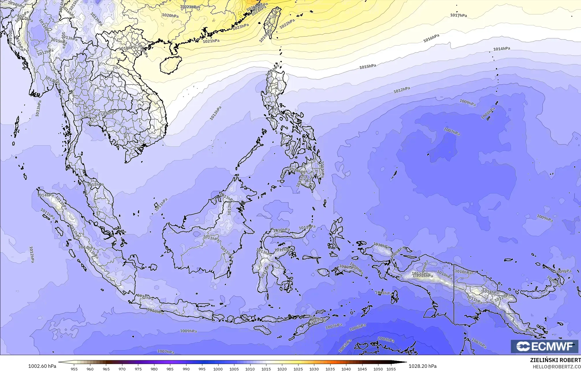 ECMWF IFS 0.25° model - South East Asia, Pressure