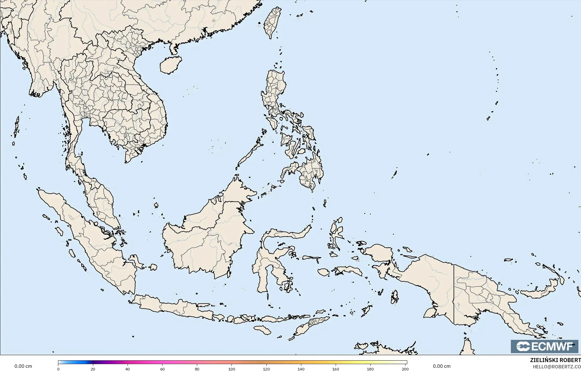 ECMWF IFS 0.25° model - South East Asia, Snow Depth