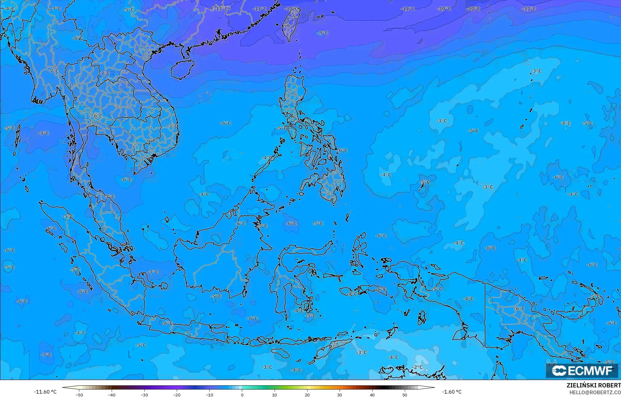 ECMWF IFS 0.25° model - South East Asia, Temperature at 500hPa