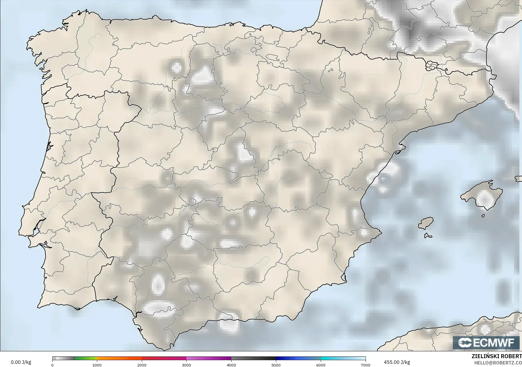 ECMWF IFS 0.25° model - Spain, CAPE