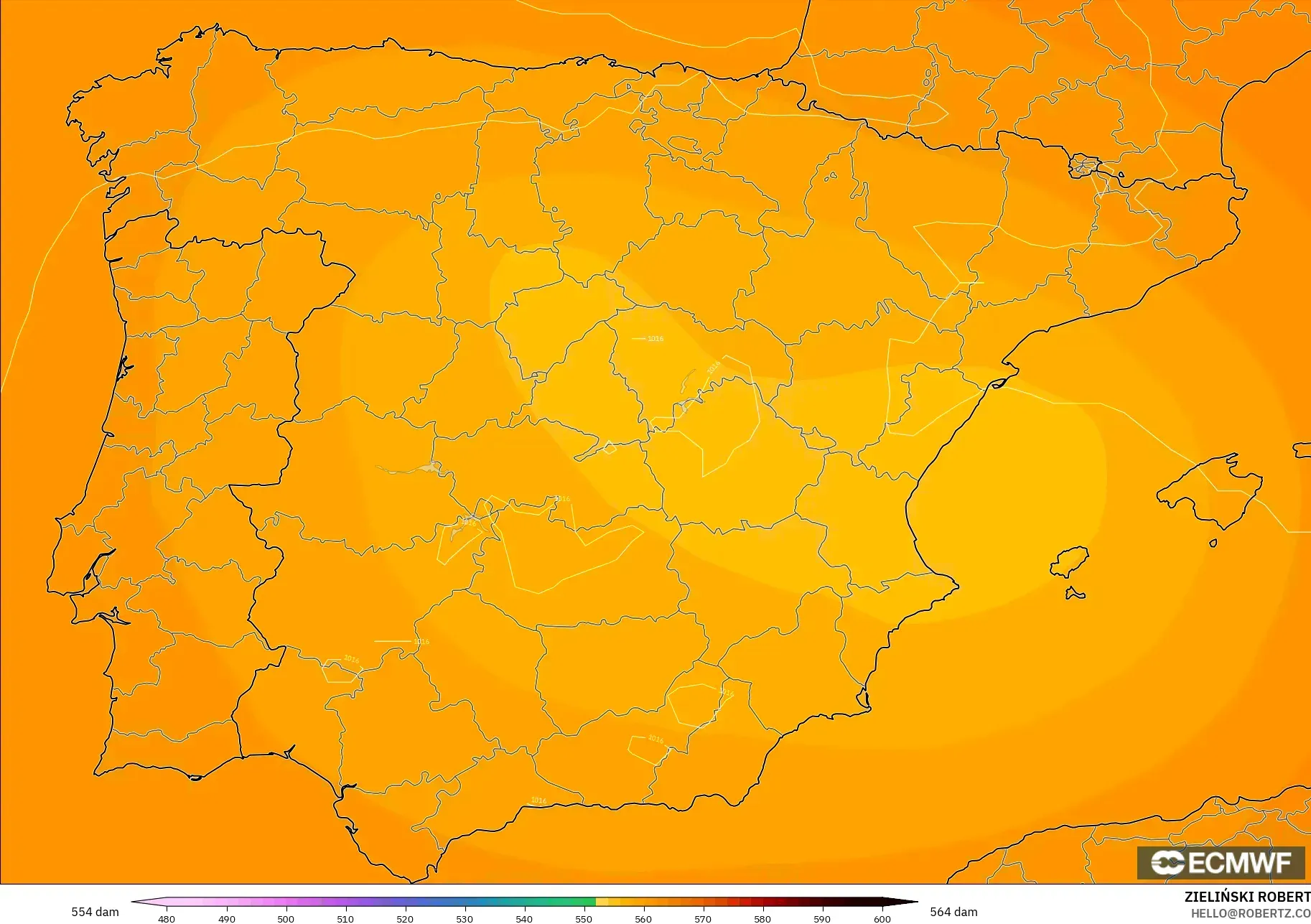 ECMWF IFS 0.25° model - Spain, Geopotential height at 500hPa