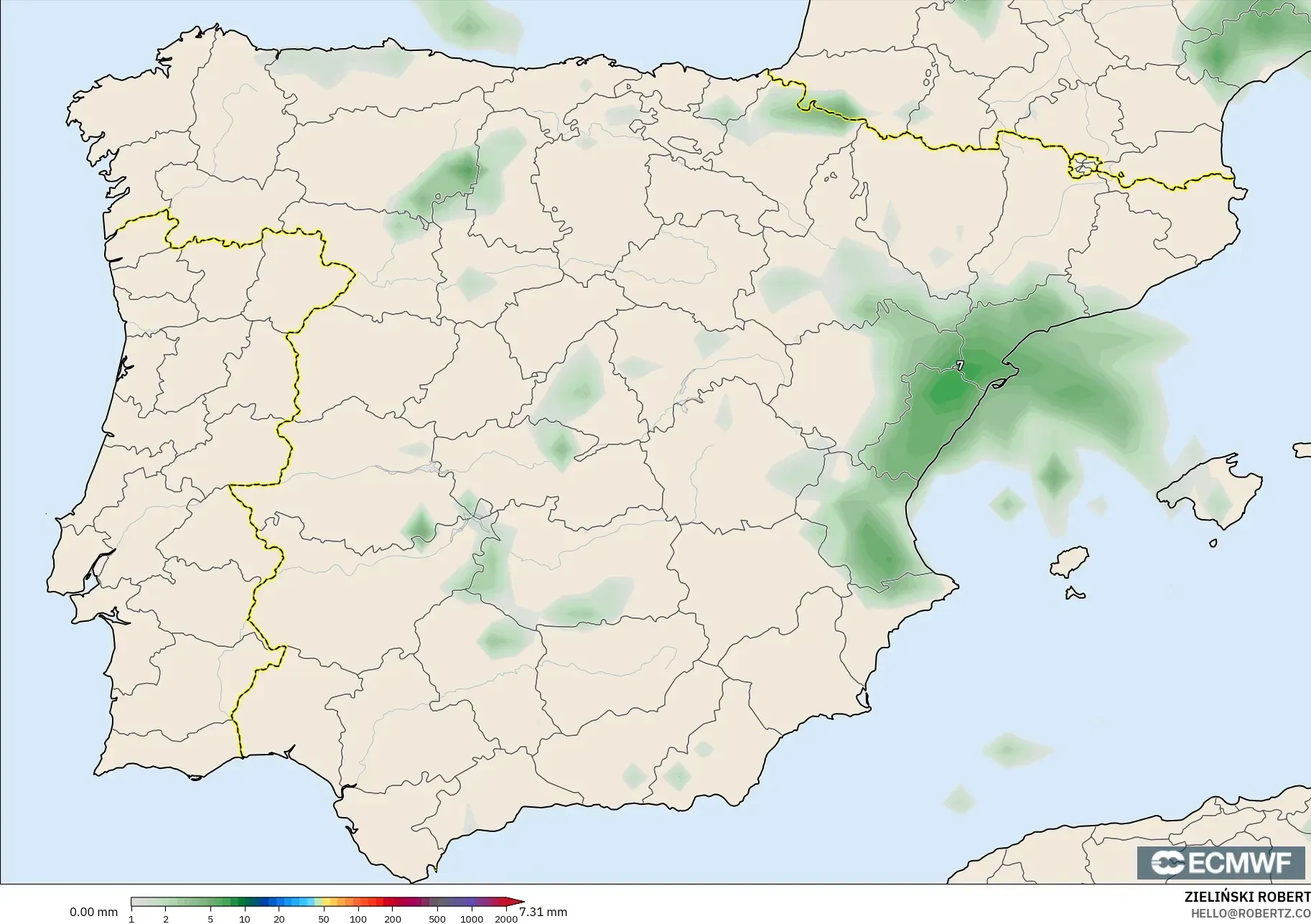 ECMWF IFS 0.25° model - Spain, Precipitation Accumulation