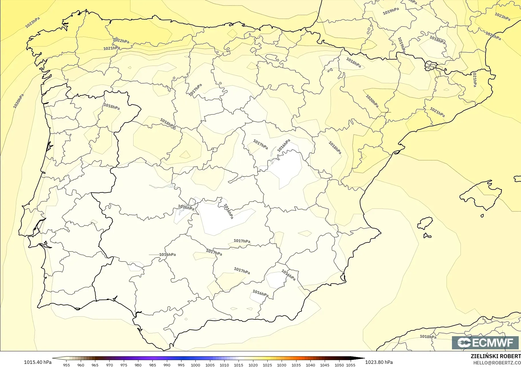 ECMWF IFS 0.25° model - Spain, Pressure