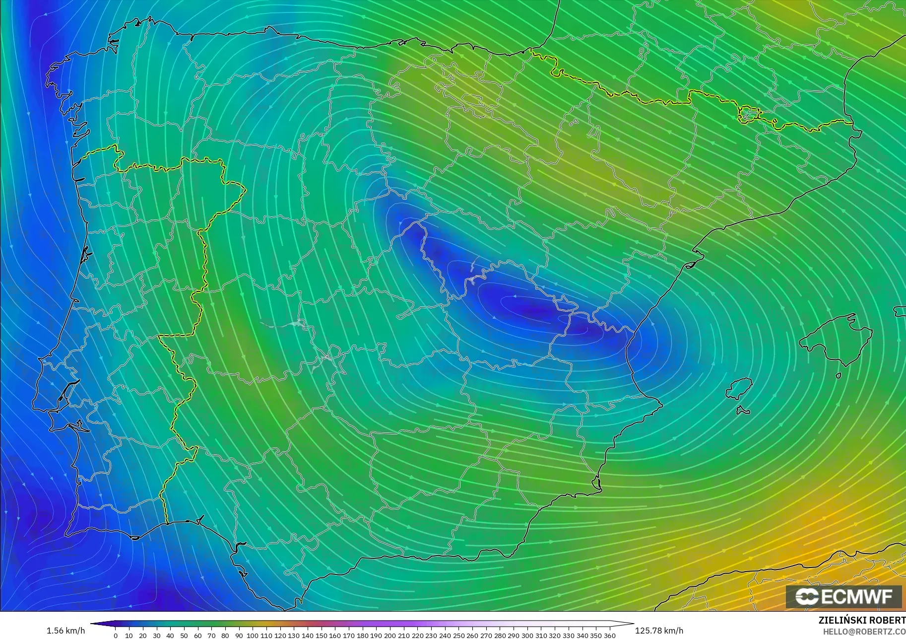 ECMWF IFS 0.25° model - Spain, Wind at 300hPa (jet stream)