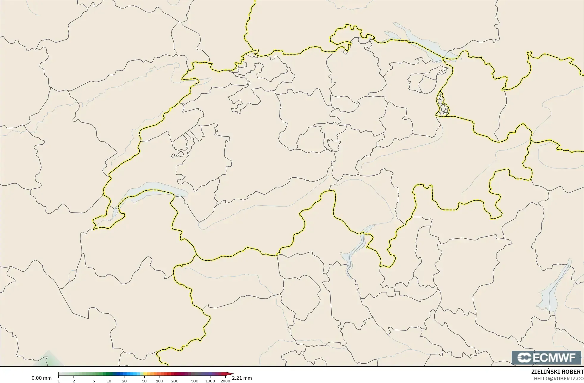 ECMWF IFS 0.25° model - Switzerland, Precipitation Accumulation