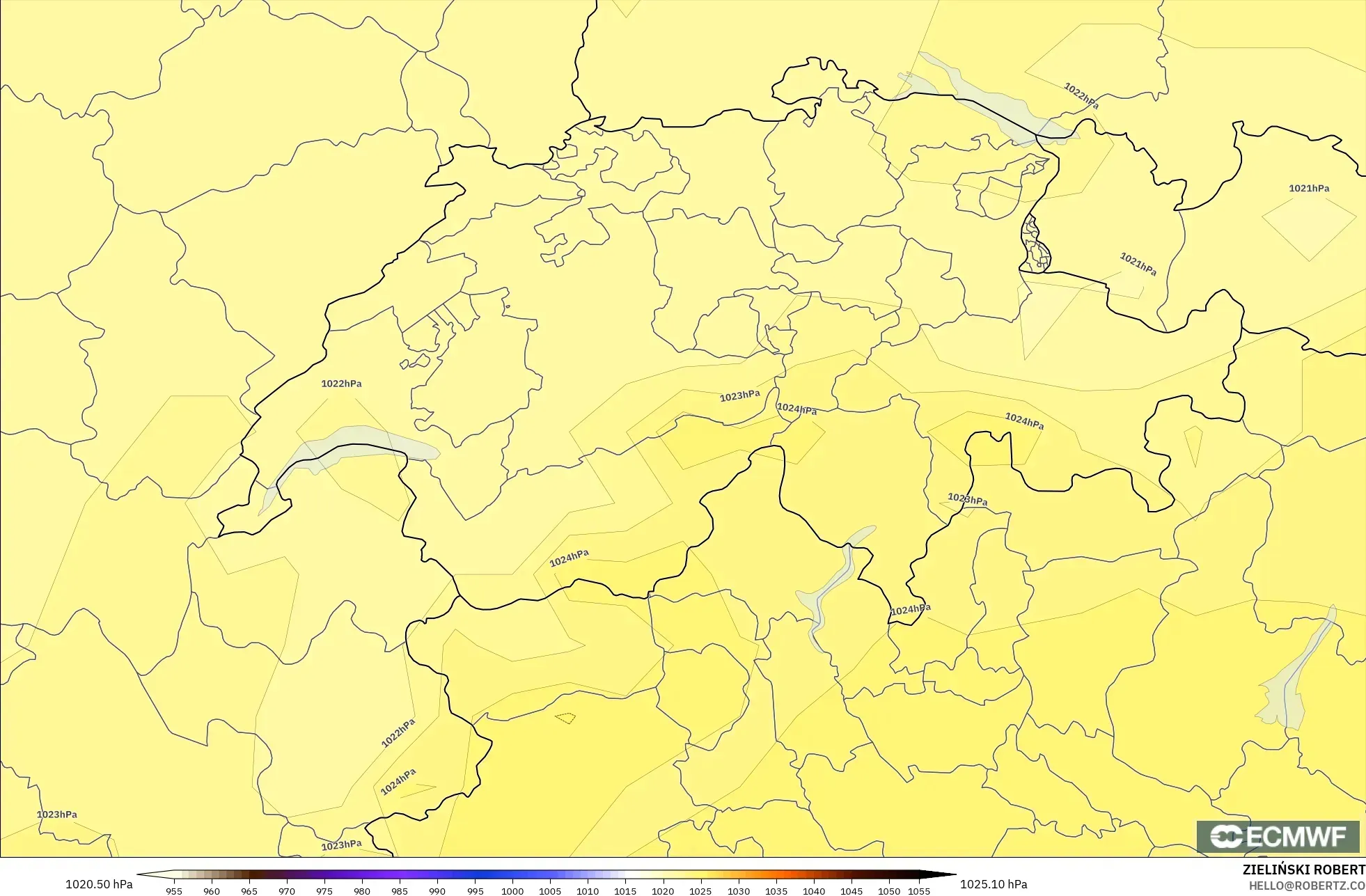 ECMWF IFS 0.25° model - Switzerland, Pressure