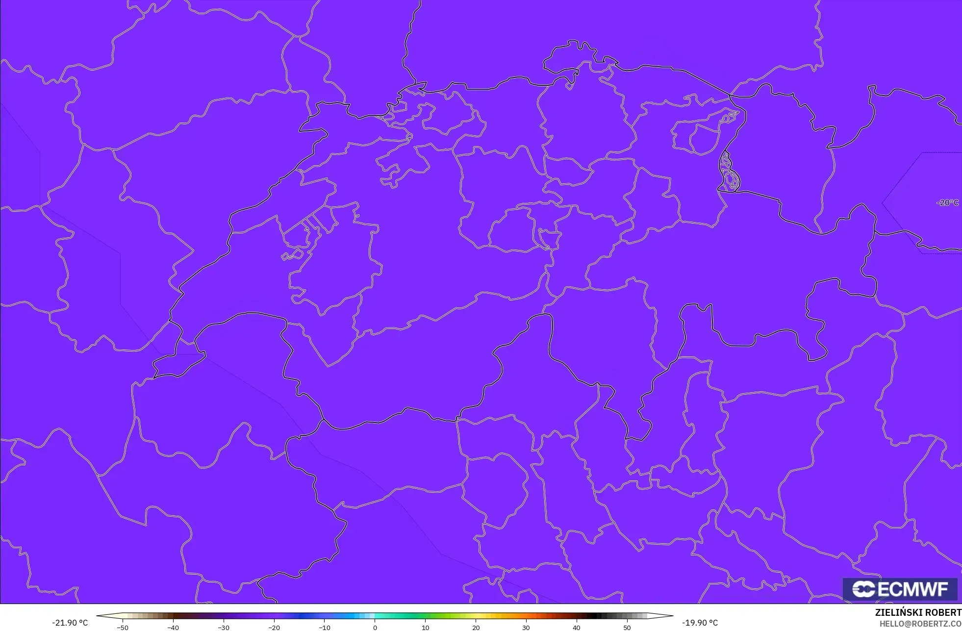 ECMWF IFS 0.25° model - Switzerland, Temperature at 500hPa