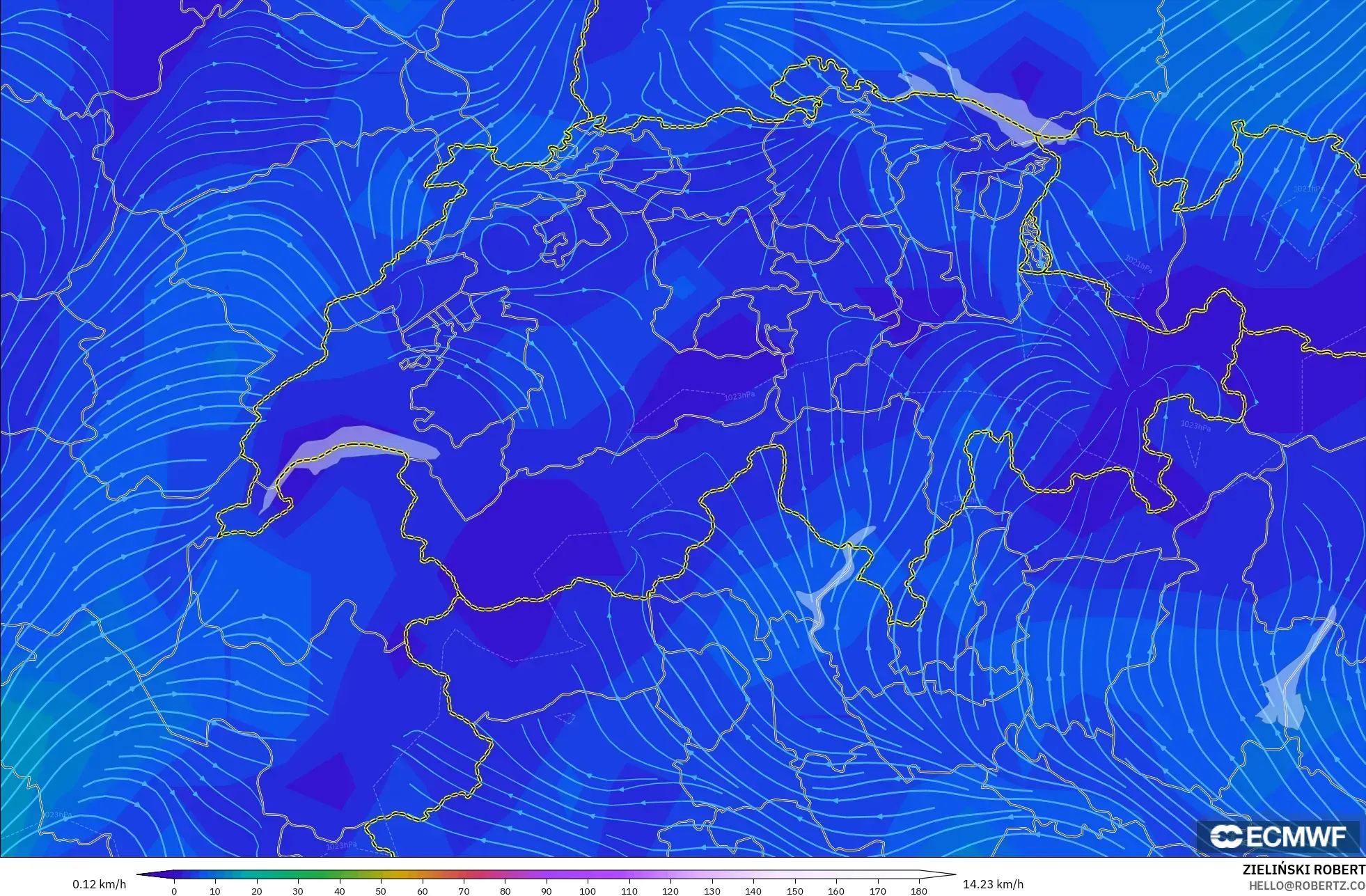 ECMWF IFS 0.25° model - Switzerland, Wind at 10m