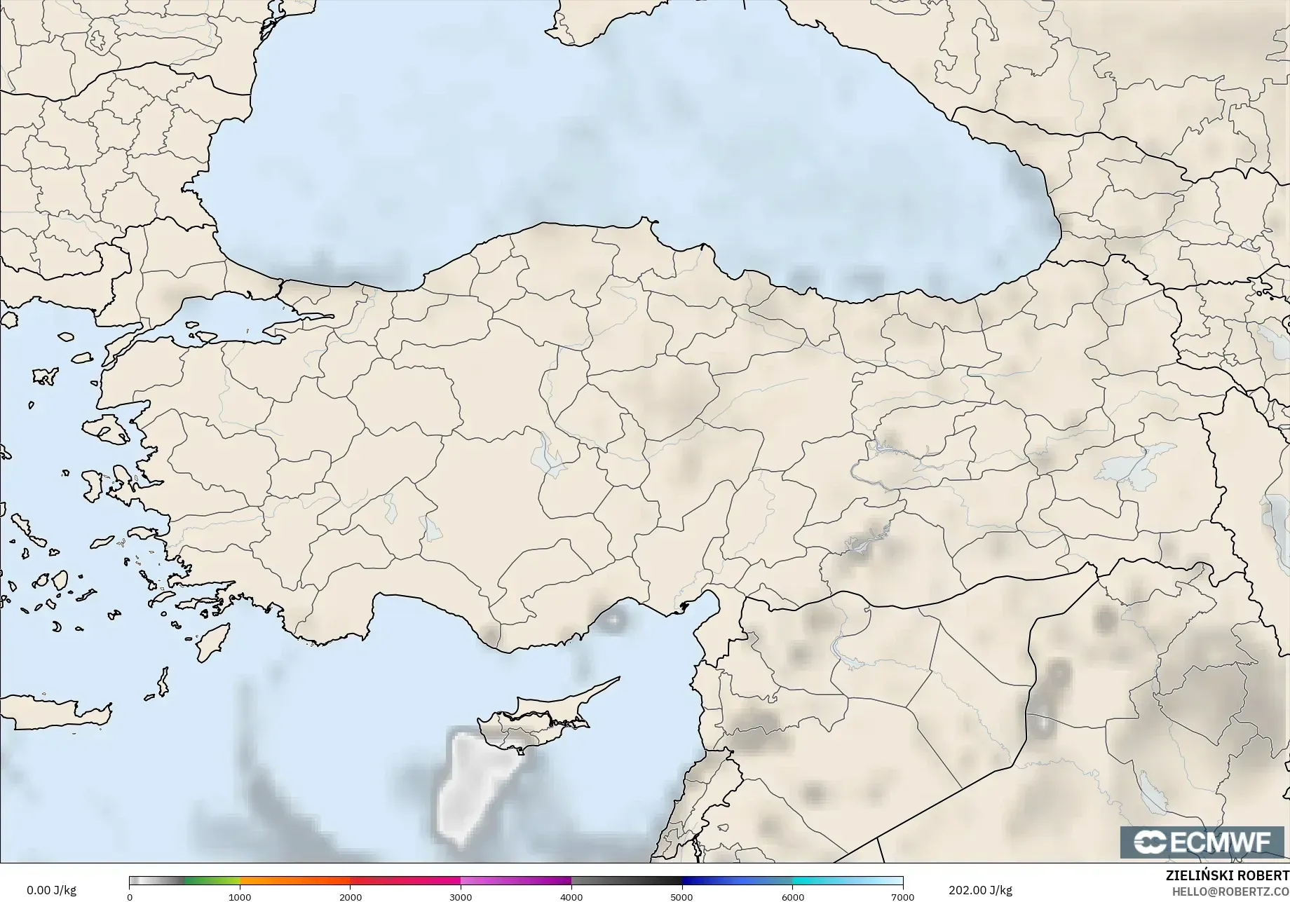 ECMWF IFS 0.25° model - Turkey, CAPE