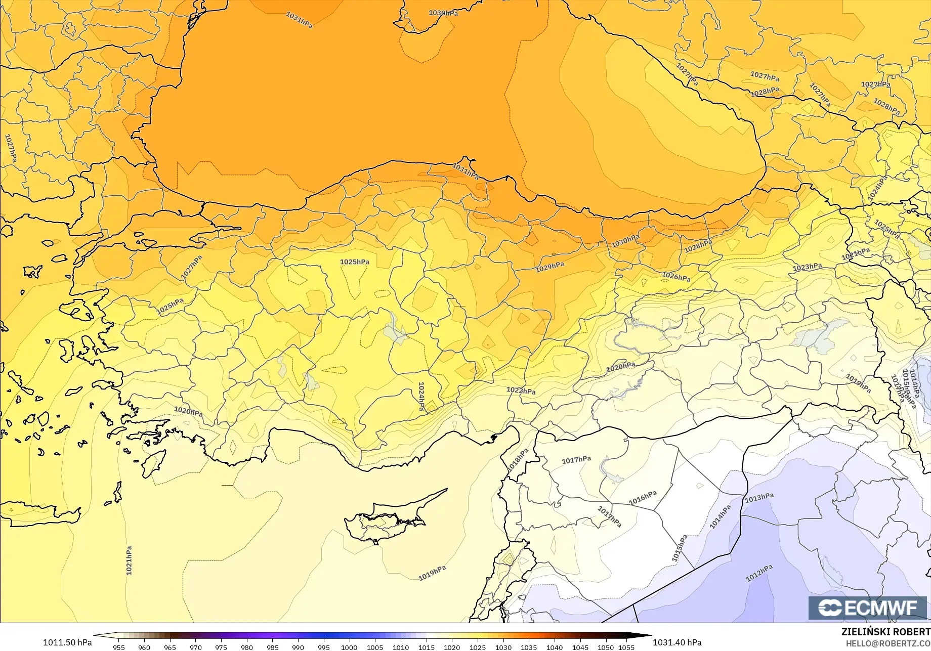 ECMWF IFS 0.25° model - Turkey, Pressure