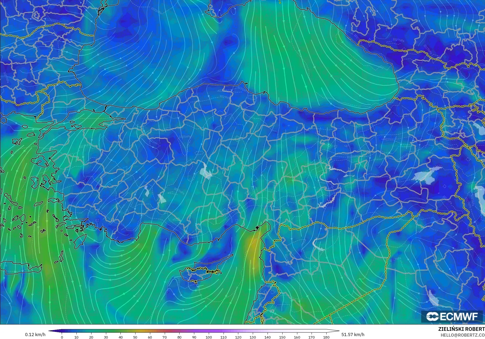 ECMWF IFS 0.25° model - Turkey, Wind at 10m