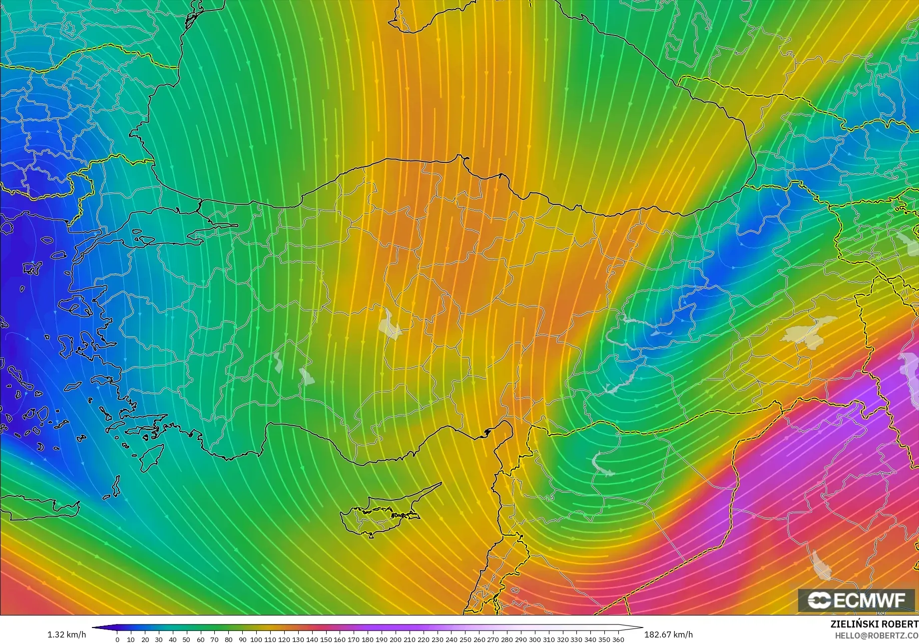 ECMWF IFS 0.25° model - Turkey, Wind at 300hPa (jet stream)