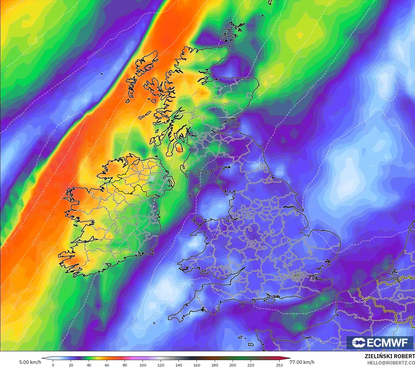 ECMWF IFS 0.25° model - United Kingdom, Wind Gusts