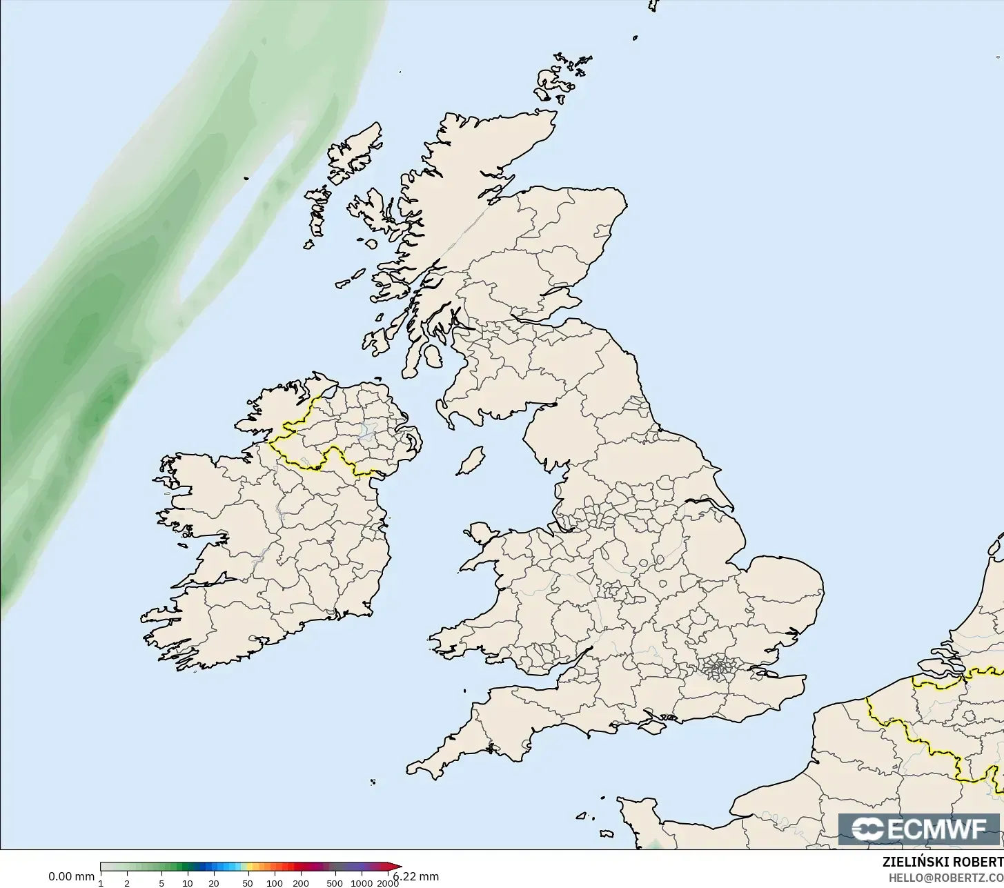 ECMWF IFS 0.25° model - United Kingdom, Precipitation Accumulation