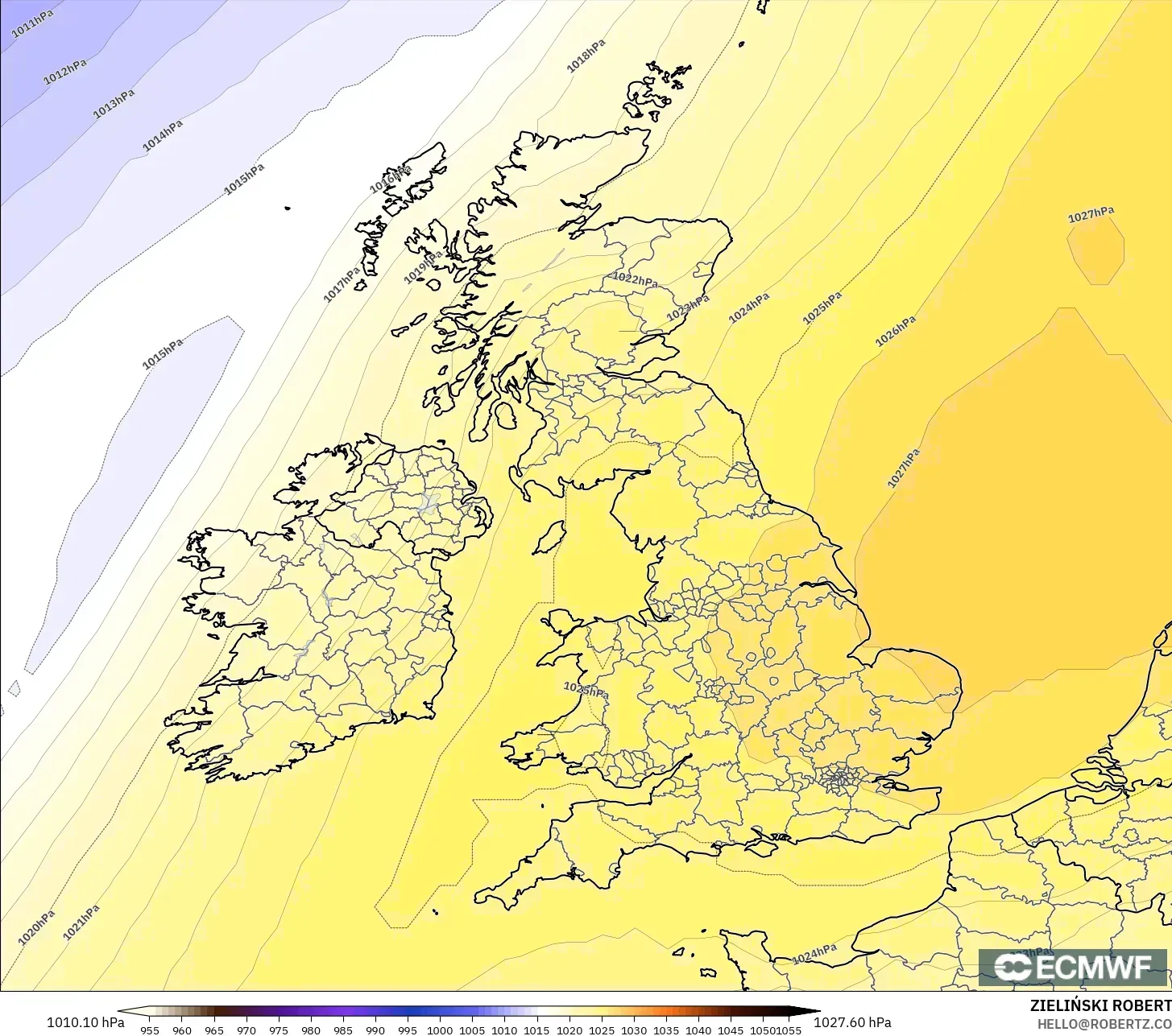 ECMWF IFS 0.25° model - United Kingdom, Pressure
