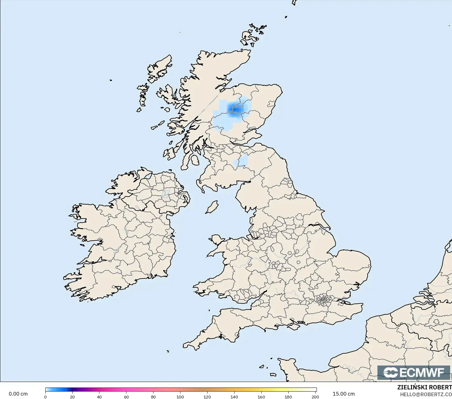 ECMWF IFS 0.25° model - United Kingdom, Snow Depth