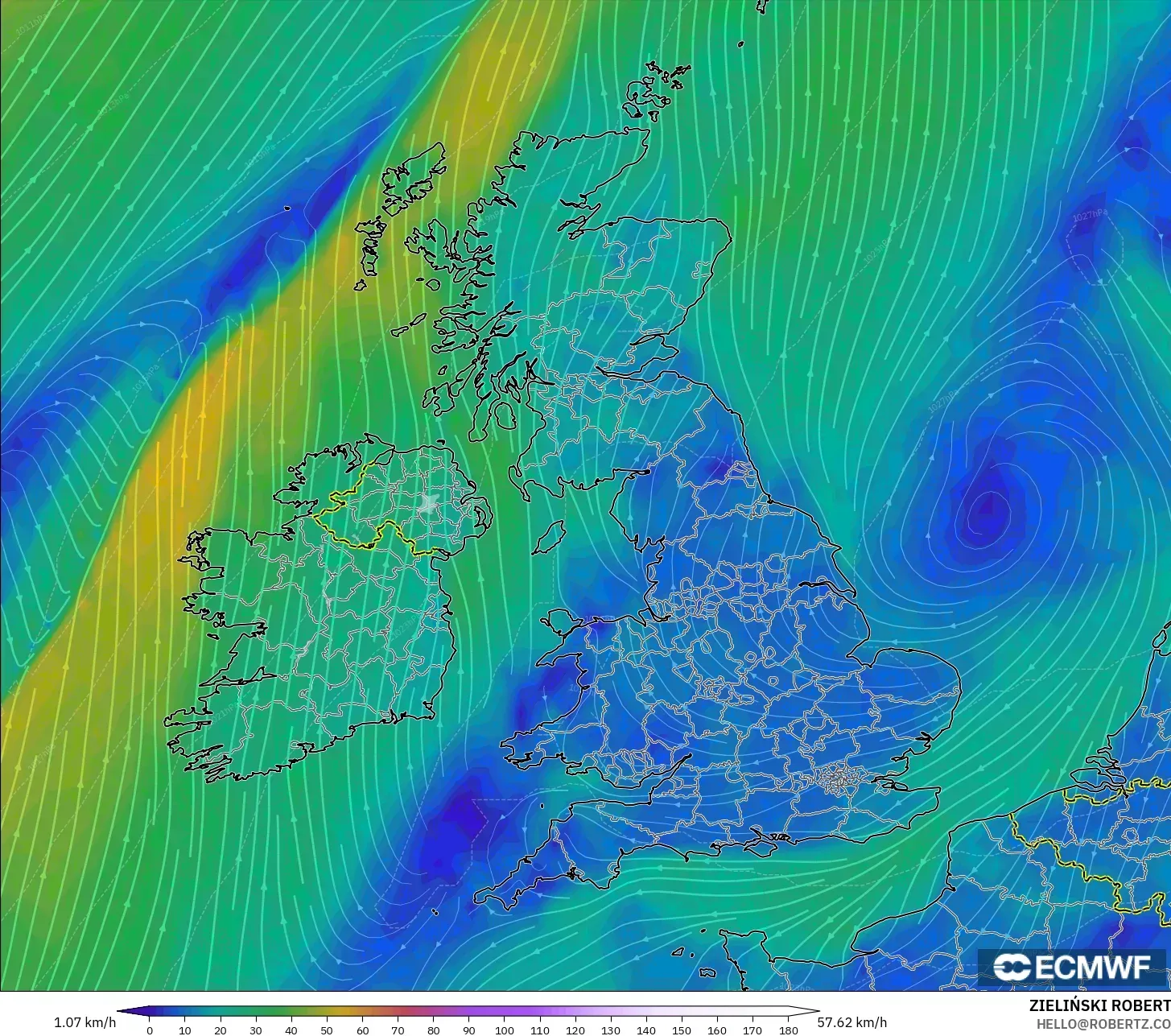 ECMWF IFS 0.25° model - United Kingdom, Wind at 10m