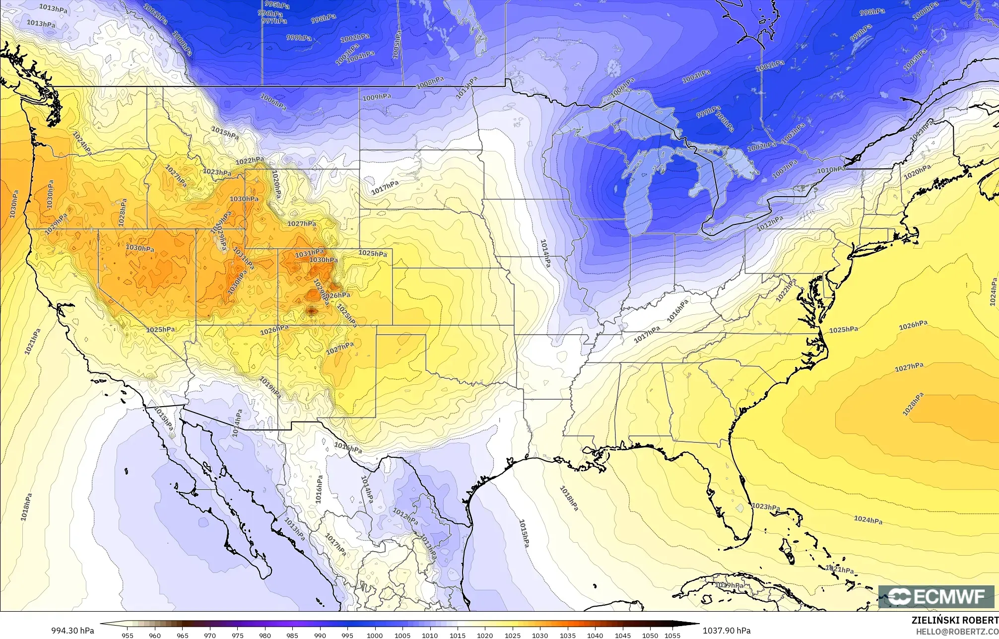 ECMWF IFS 0.25° model - United States, Pressure
