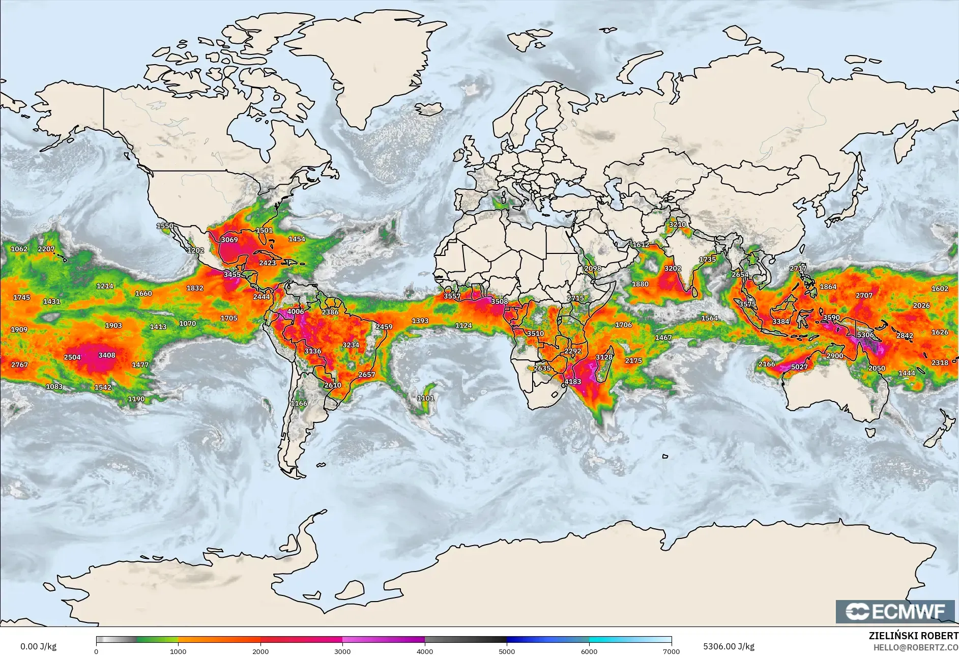 ECMWF IFS 0.25° model - World, CAPE