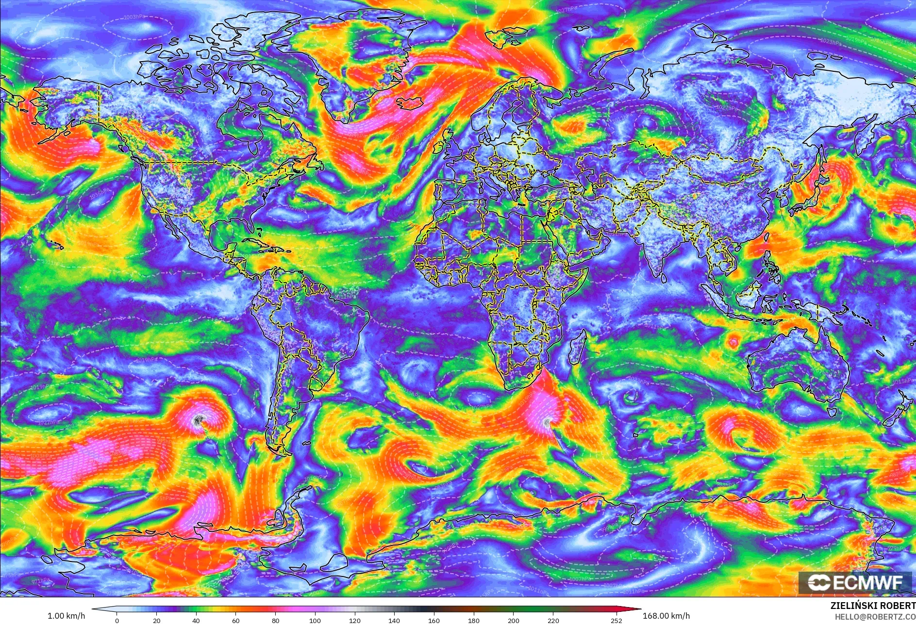 ECMWF IFS 0.25° model - World, Wind Gusts