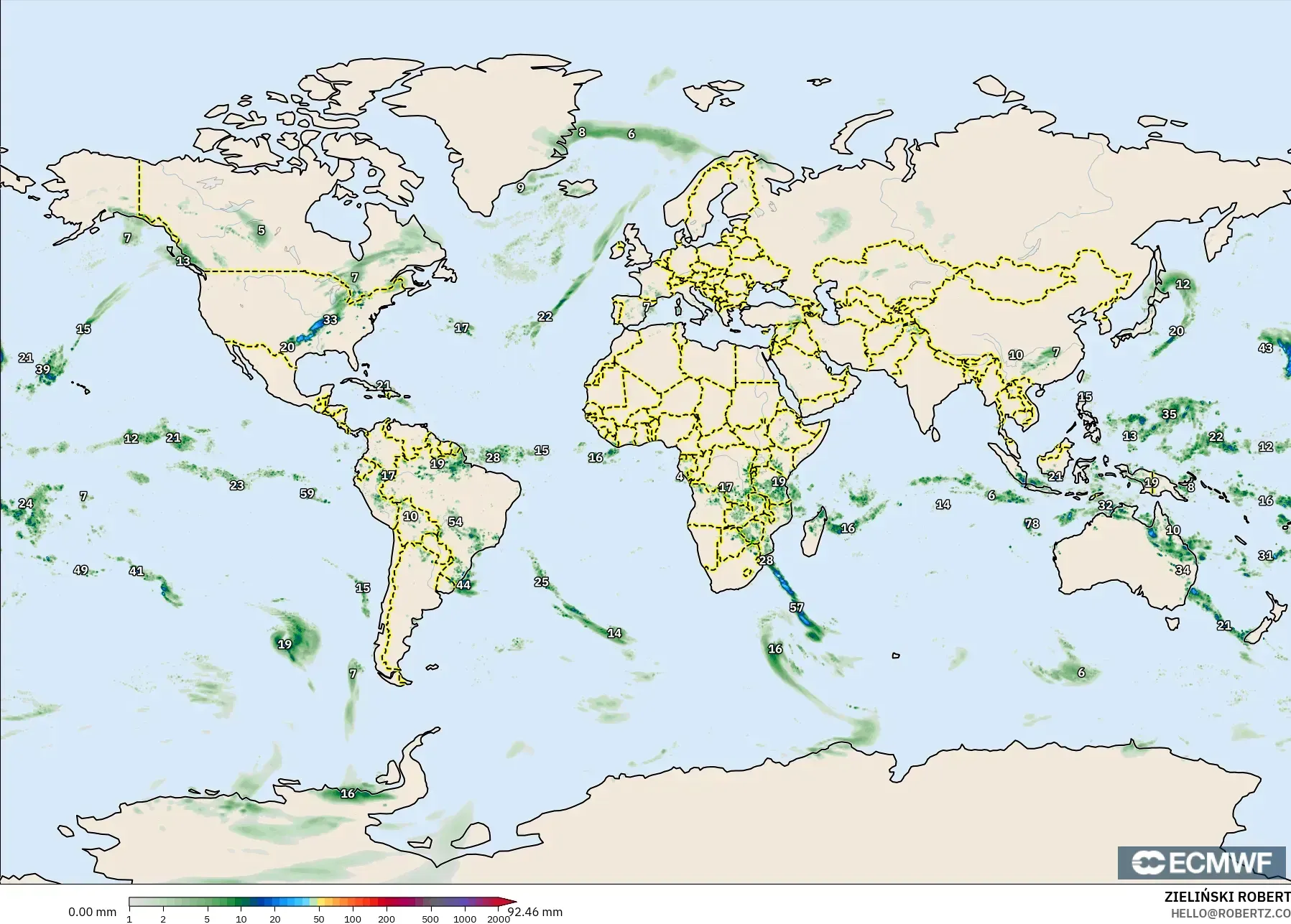 ECMWF IFS 0.25° model - World, Precipitation Accumulation