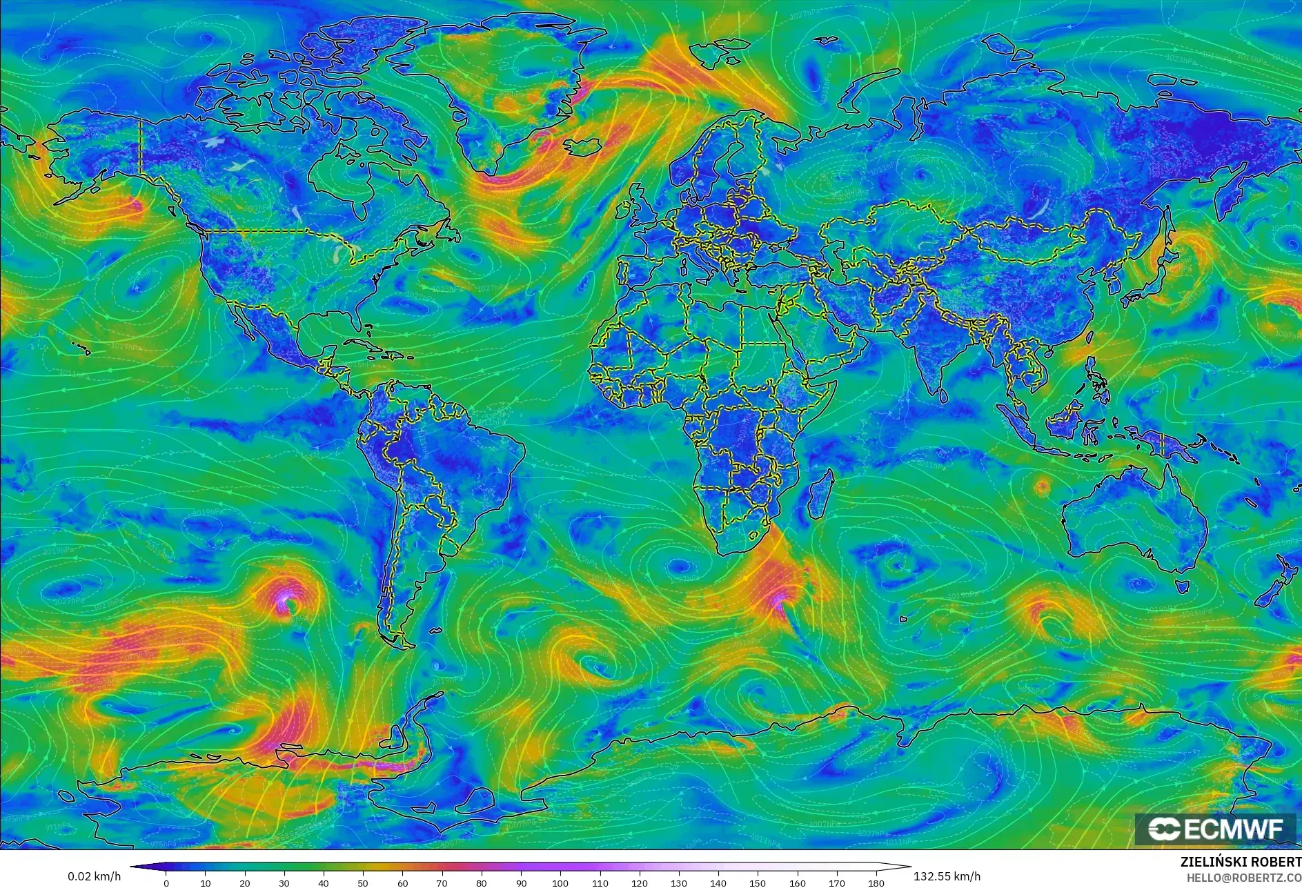 ECMWF IFS 0.25° model - World, Wind at 10m