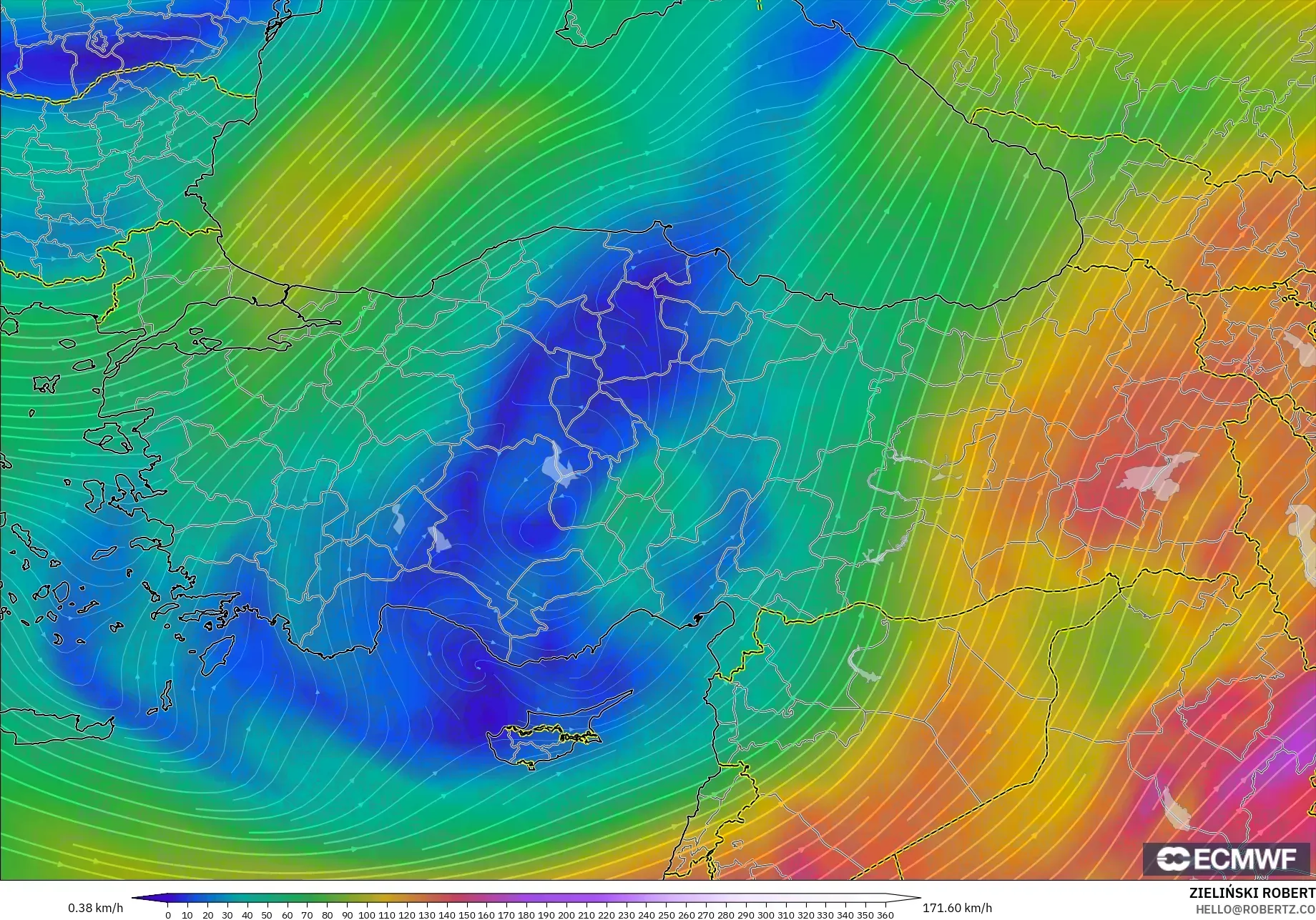 ECMWF IFS 0.25° model - Turkey, Wind at 300hPa (jet stream)