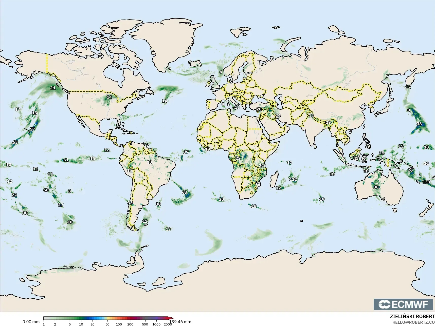 ECMWF IFS 0.25° model - World, Precipitation Accumulation