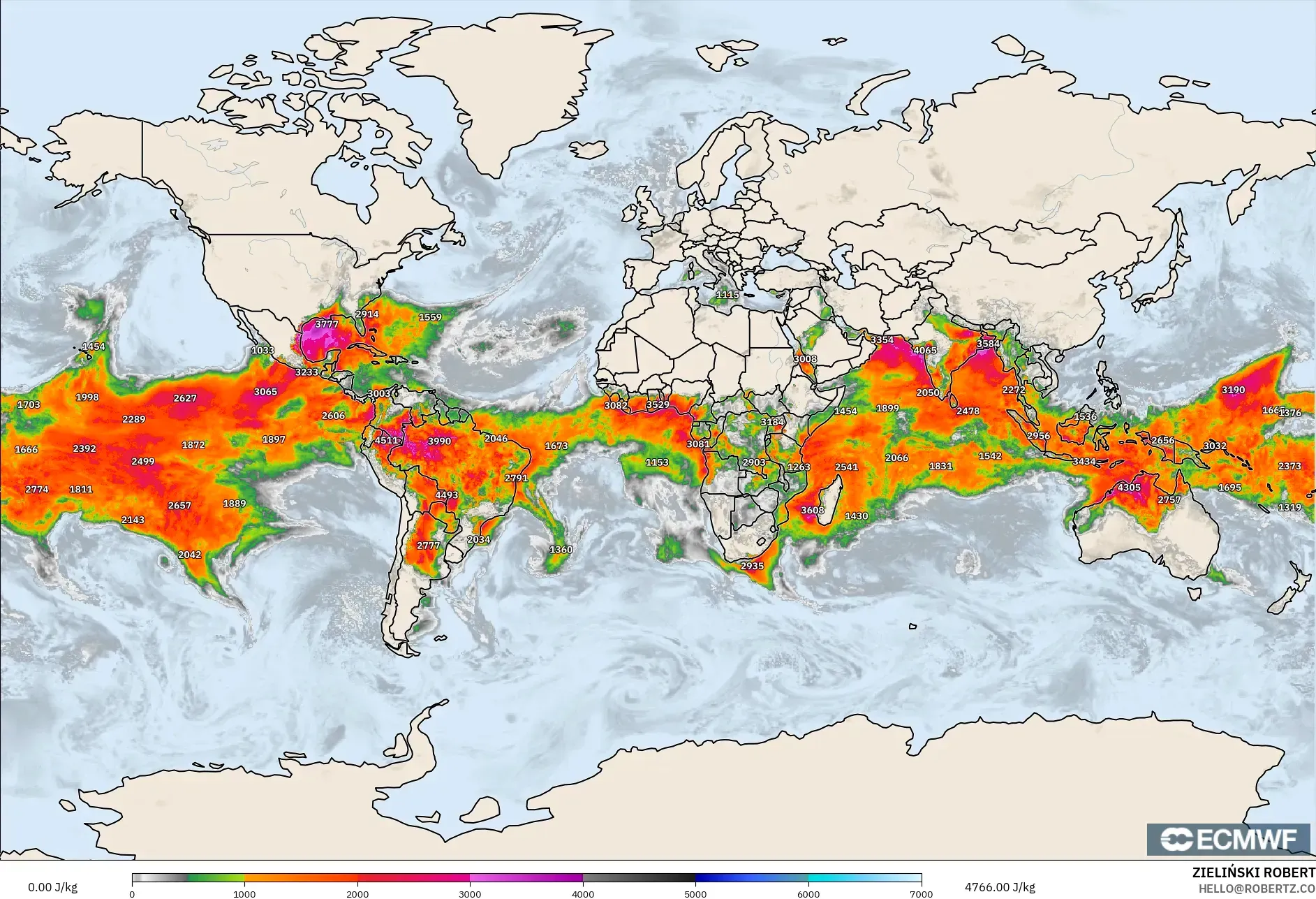 ECMWF IFS 0.25° model - World, CAPE