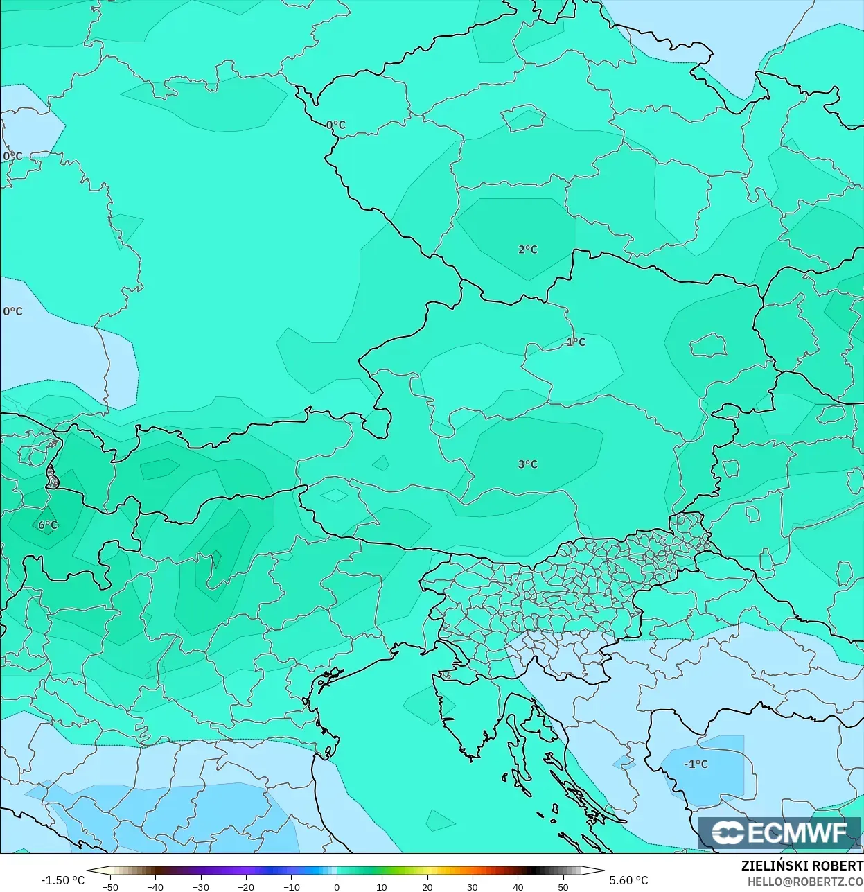 ECMWF IFS 0.25° model - Austria, Temperature at 850hPa