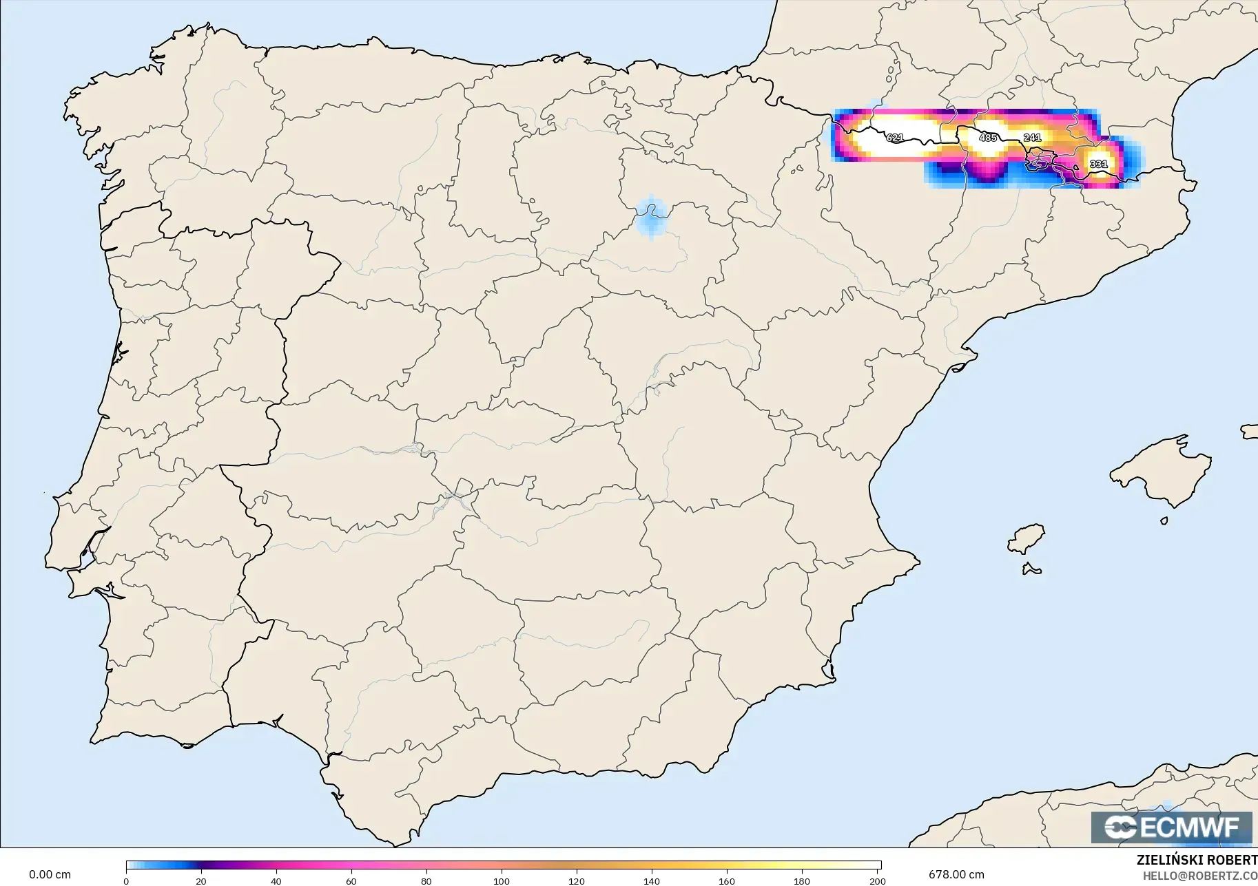 ECMWF IFS 0.25° model - Spain, Snow Depth