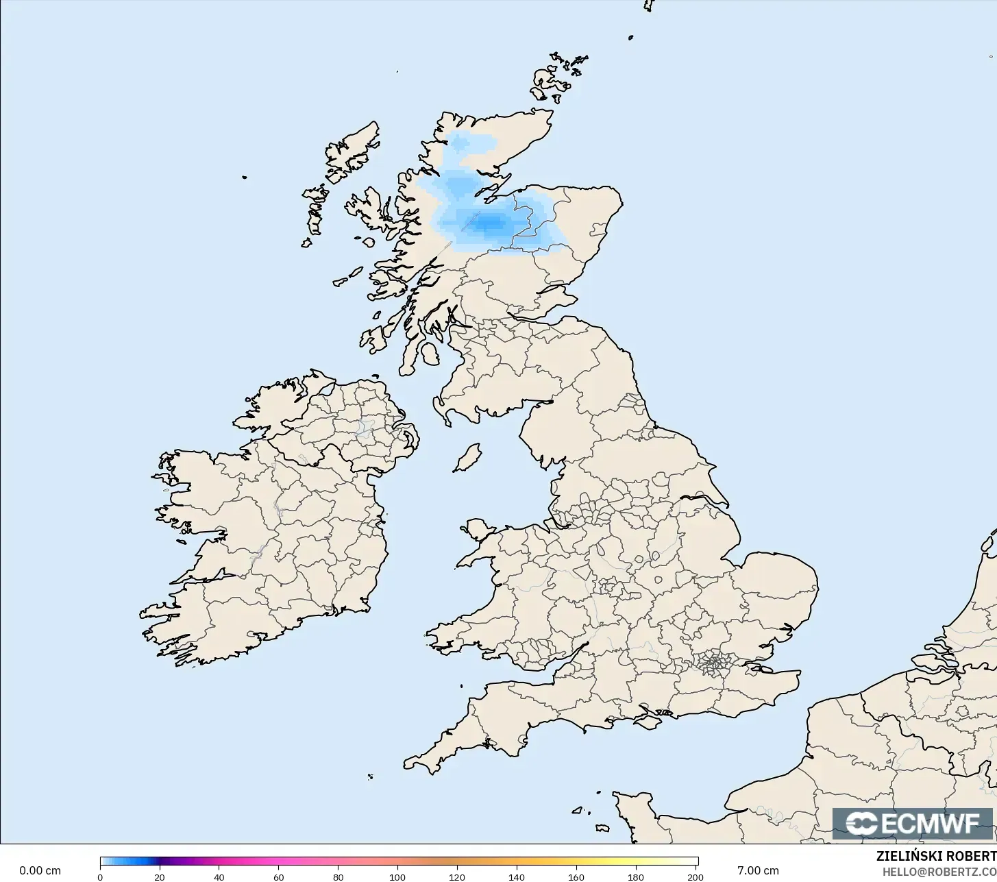 ECMWF IFS 0.25° model - United Kingdom, Snow Depth