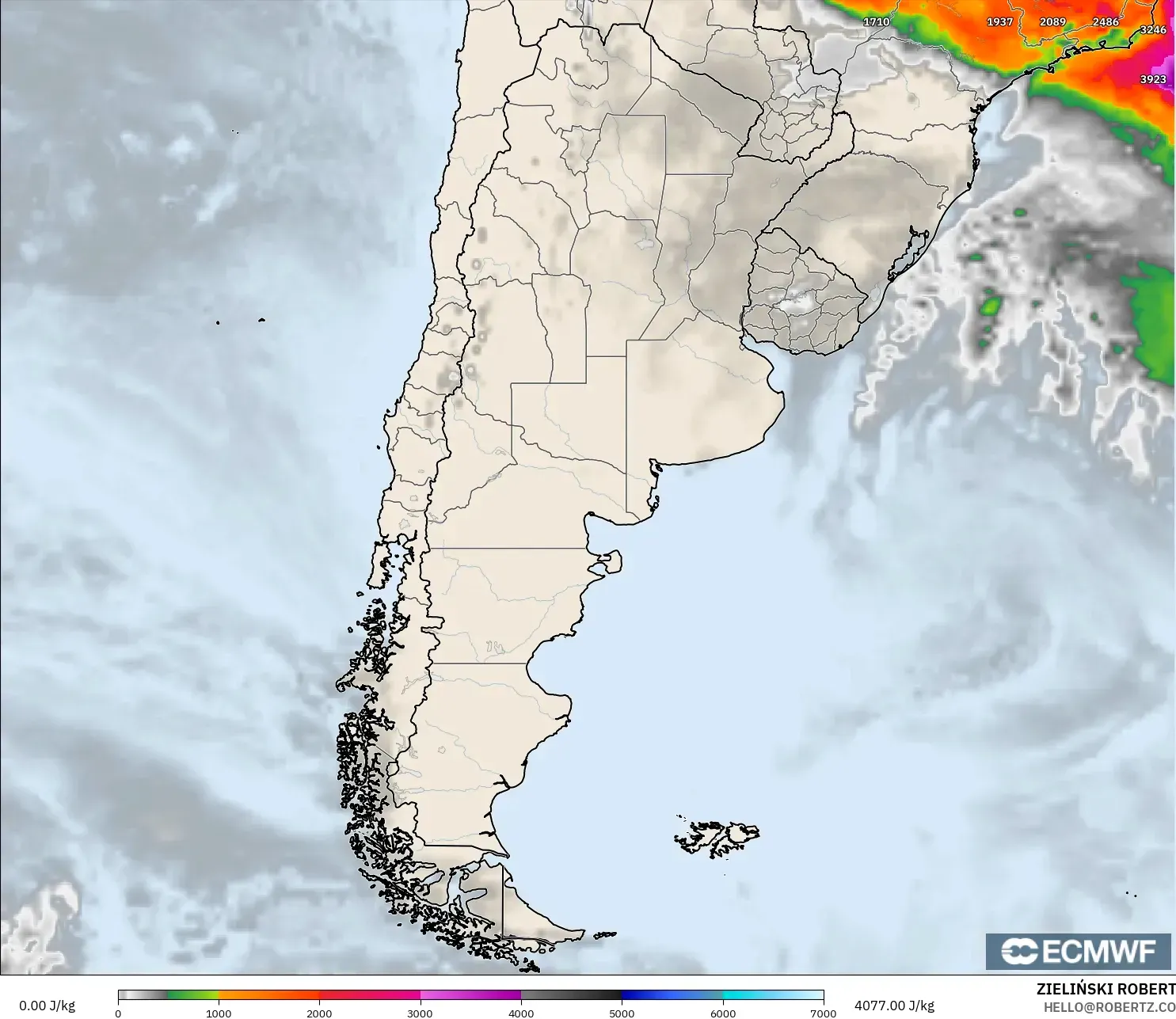 ECMWF IFS 0.25° modelo - Argentina, CAPE