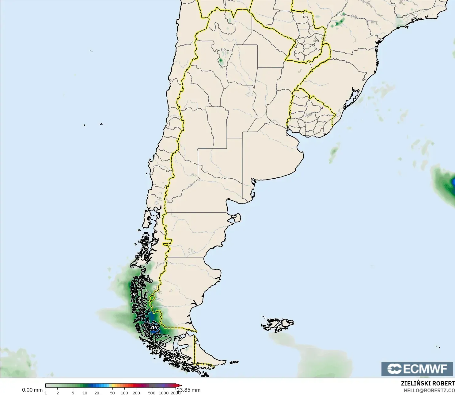 ECMWF IFS 0.25° modelo - Argentina, Precipitation Accumulation