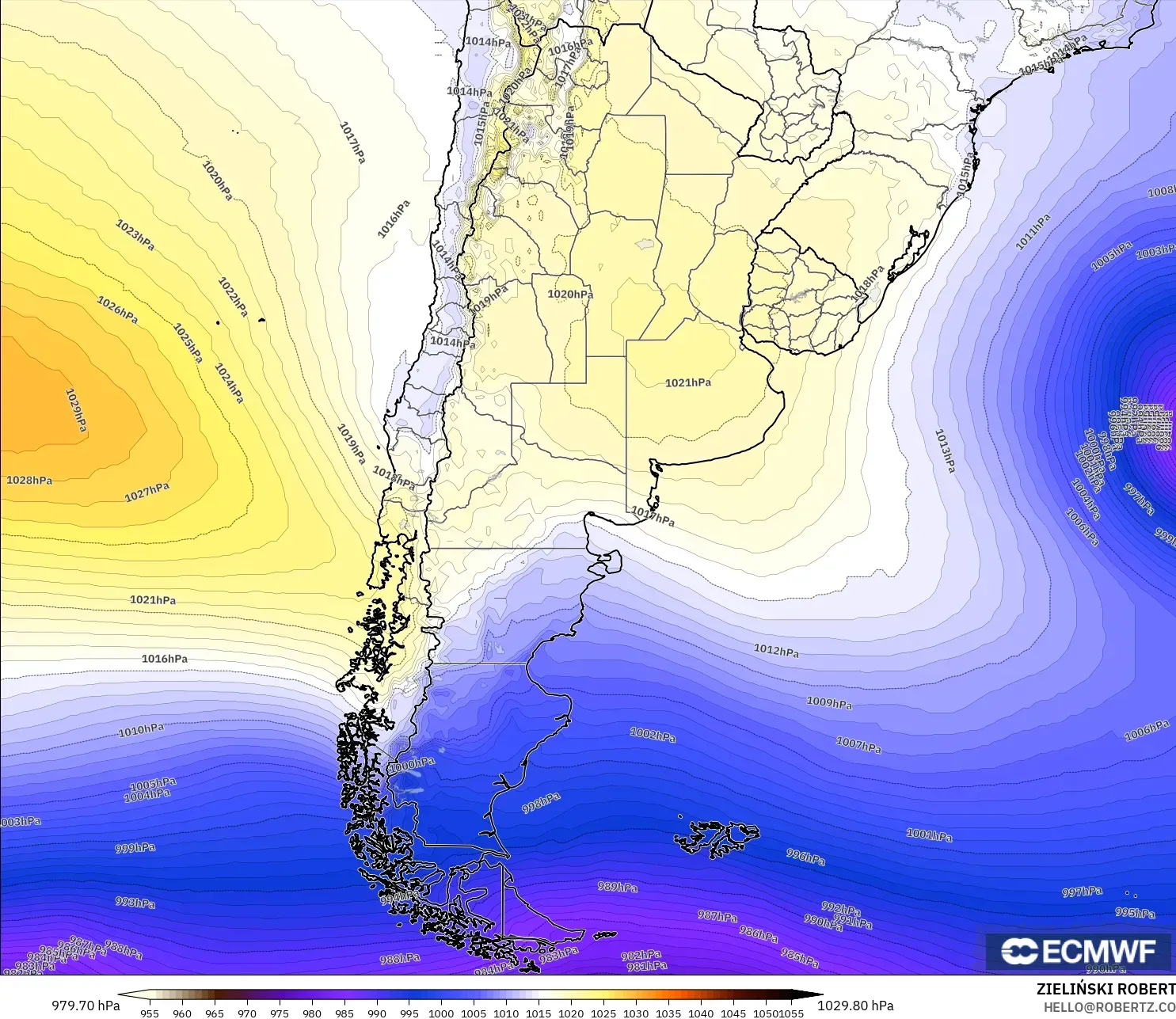 ECMWF IFS 0.25° modelo - Argentina, Pressure