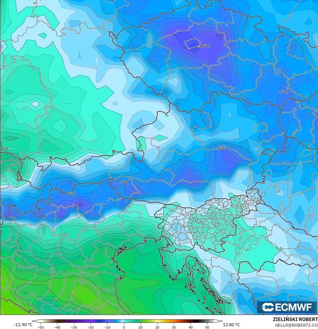 ECMWF IFS 0.25° model - Austria, Takat Embun 2 m
