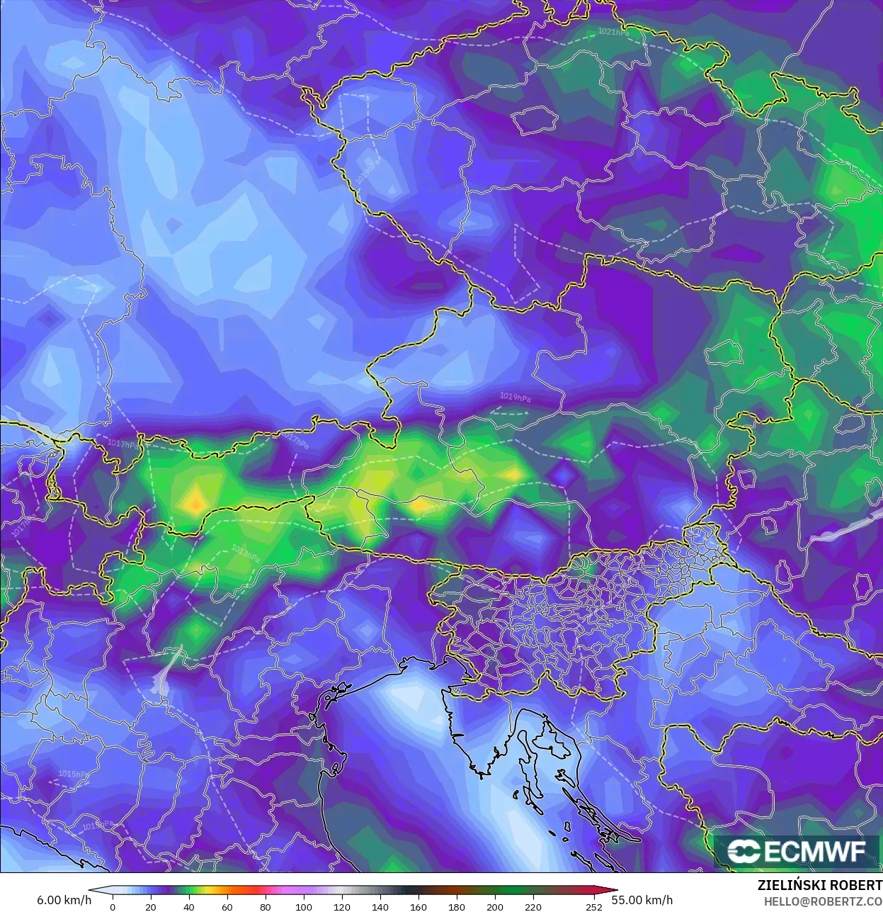 ECMWF IFS 0.25° modelo - Austria, Wind Gusts Peak