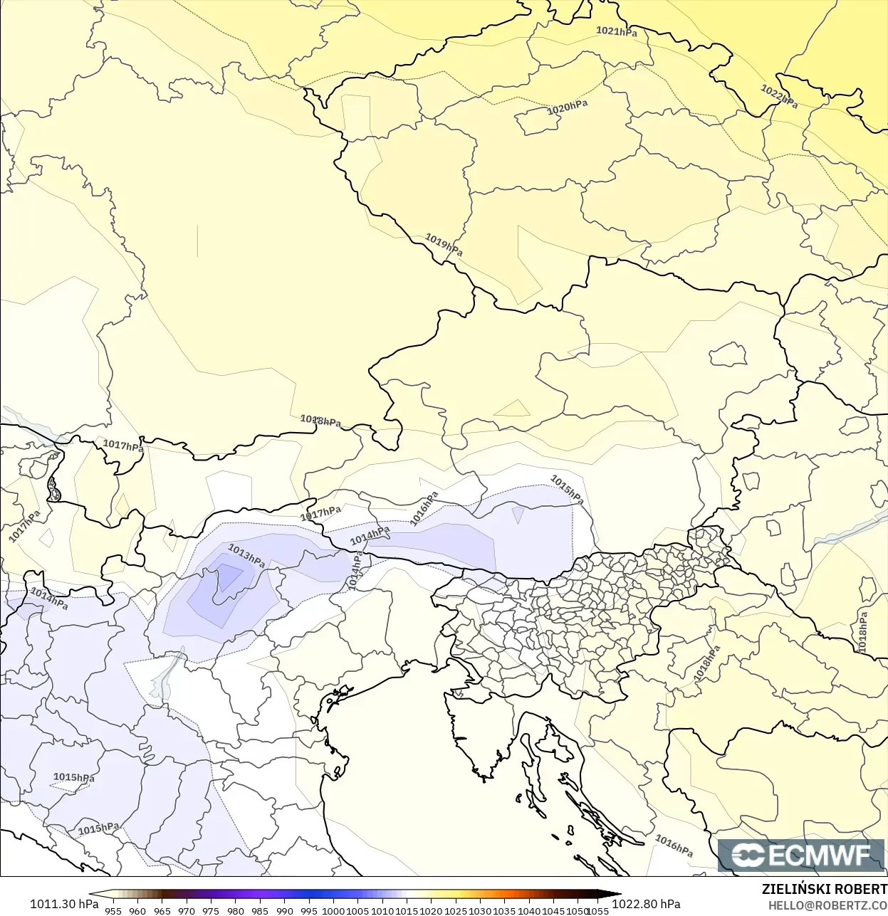 ECMWF IFS 0.25° model - Austria, Tekanan