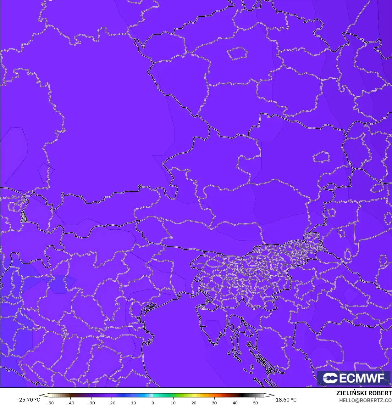 ECMWF IFS 0.25° model - Austria, Suhu 500 hPa