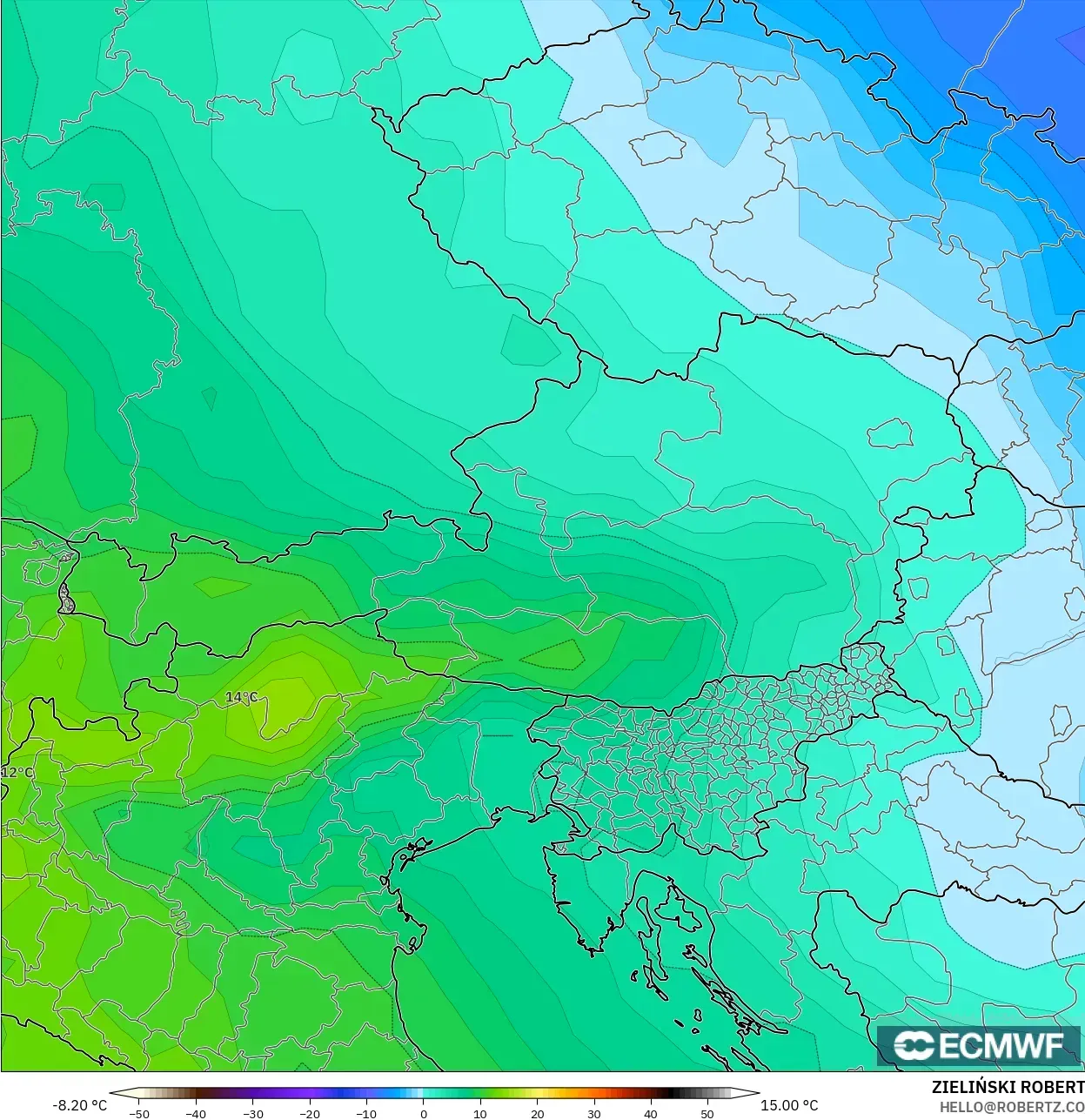ECMWF IFS 0.25° model - Austria, Suhu 850 hPa